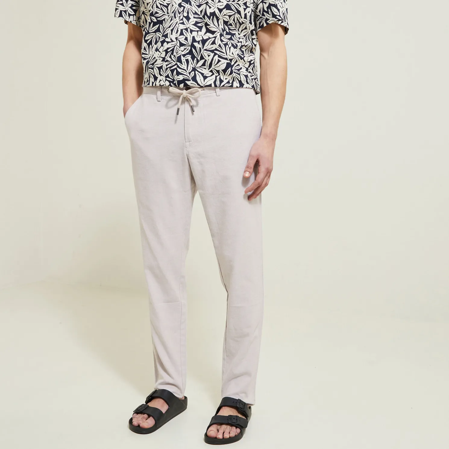 Broek in katoen en linnen met trekkoord