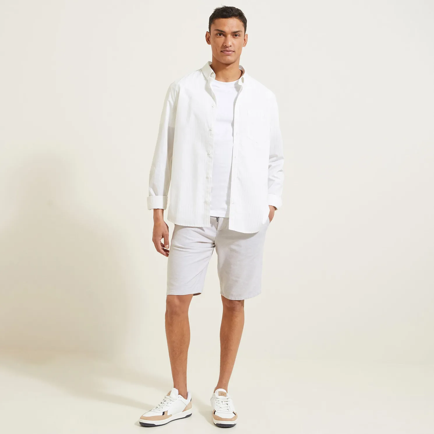 Effen bermuda in katoen en linnen