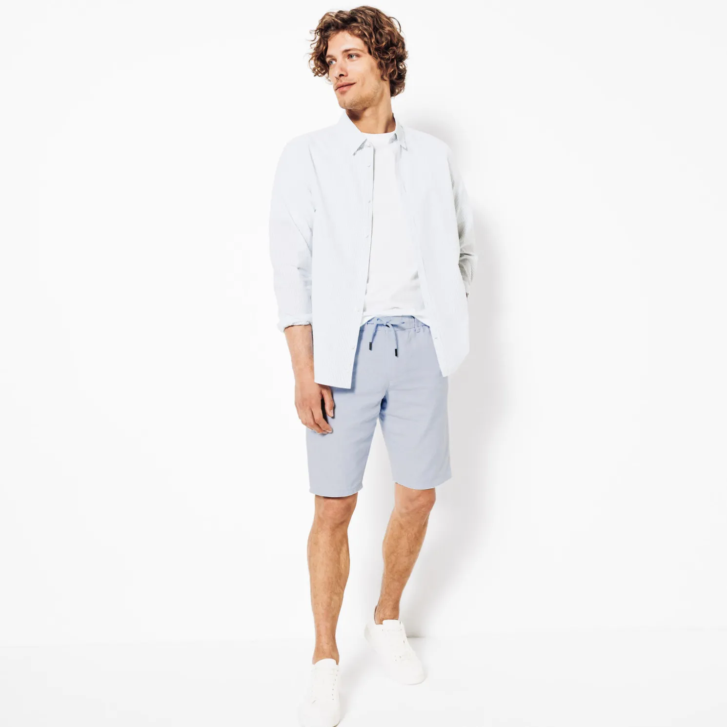 Effen bermuda in katoen en linnen