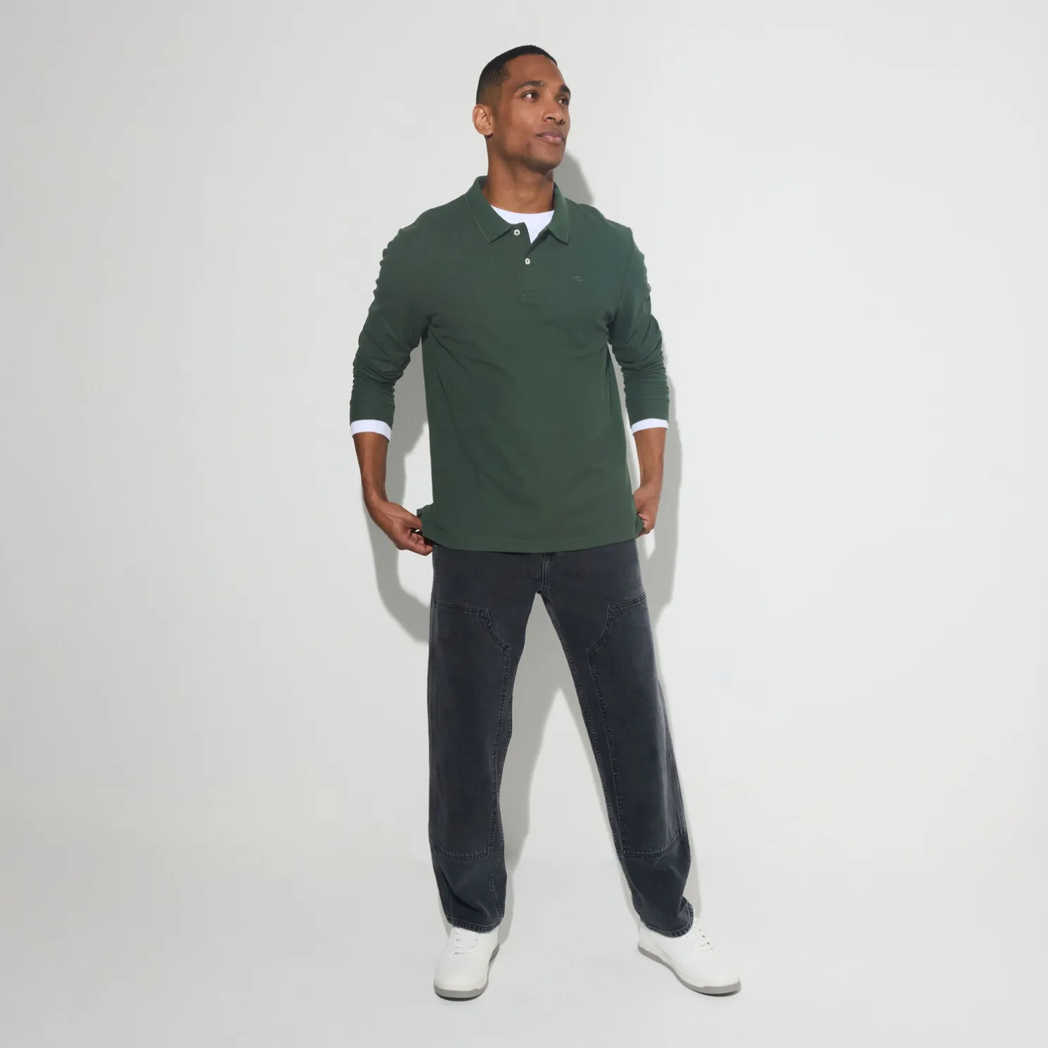 Effen polo in piquékatoen, met lange mouwen