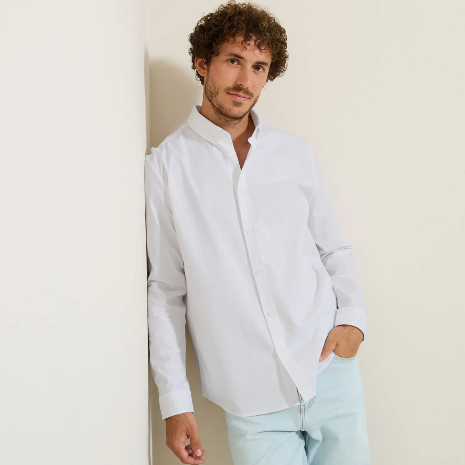 Elastaan overhemd in Oxford katoen