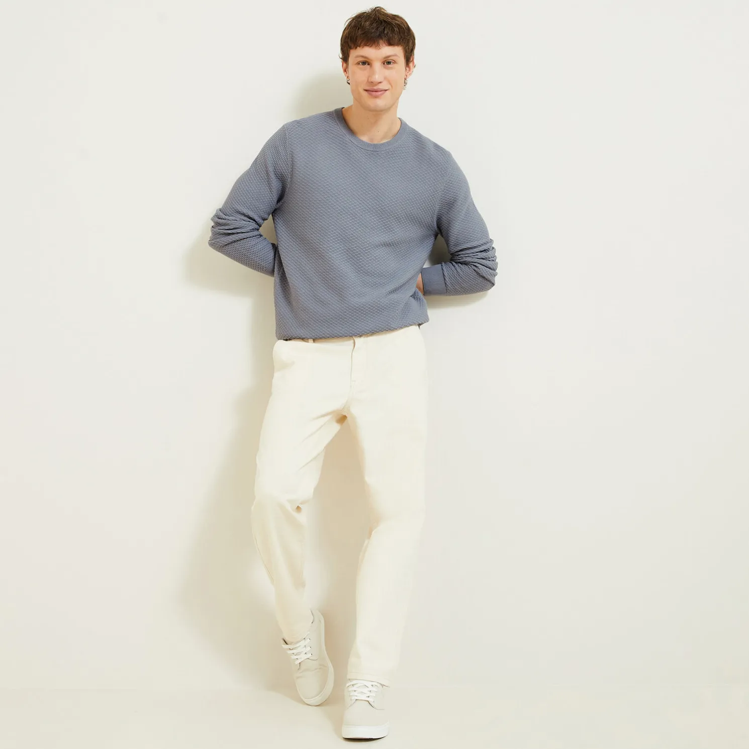 Gemêleerde fantasie trui met ronde hals