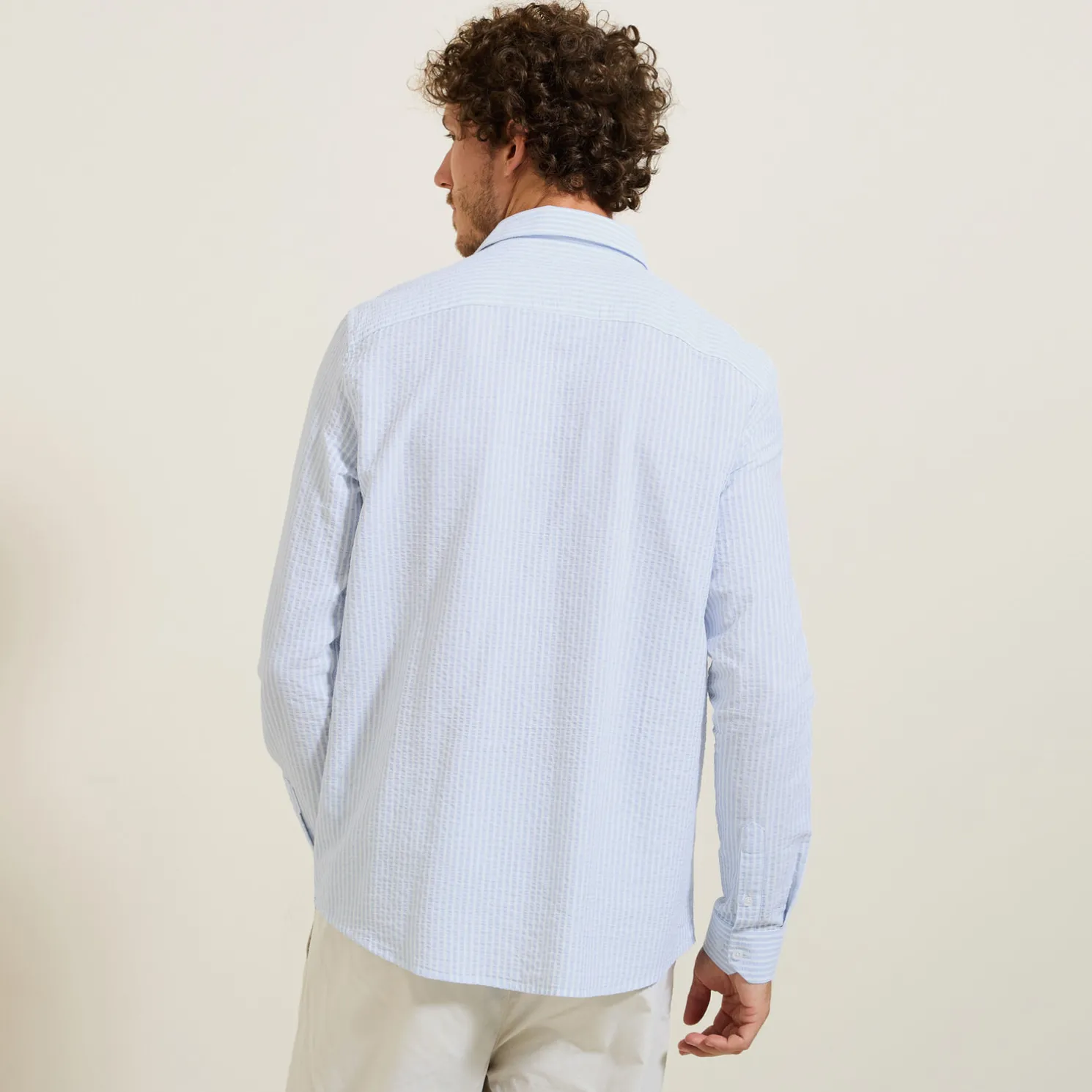 Gestreept overhemd in seersucker katoen