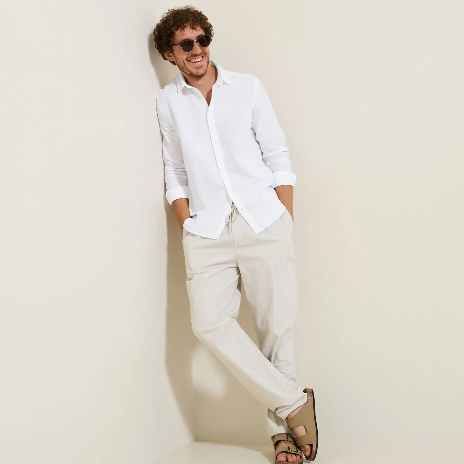 Gestreept overhemd in seersucker katoen