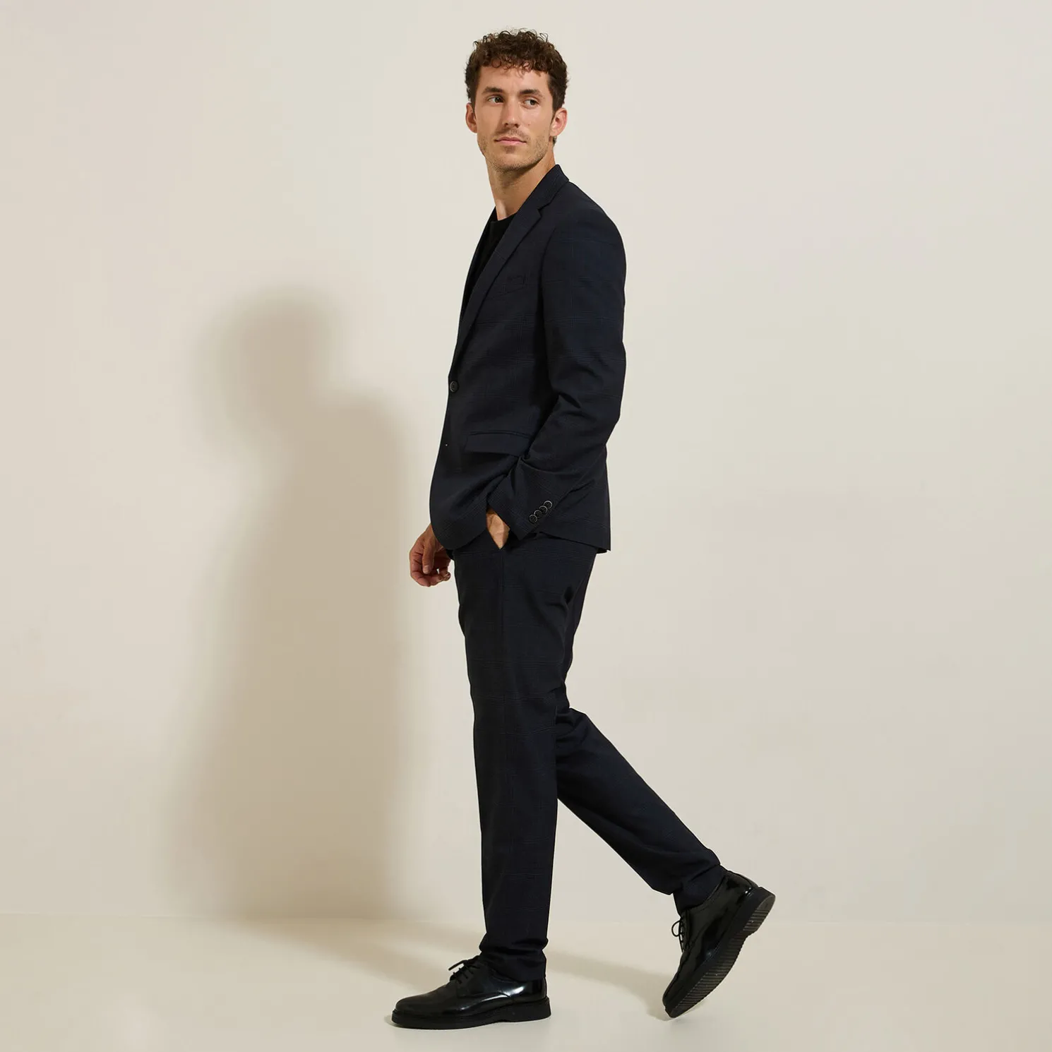 Het pakket slim geruite kostuum bi-stretch - Blauw