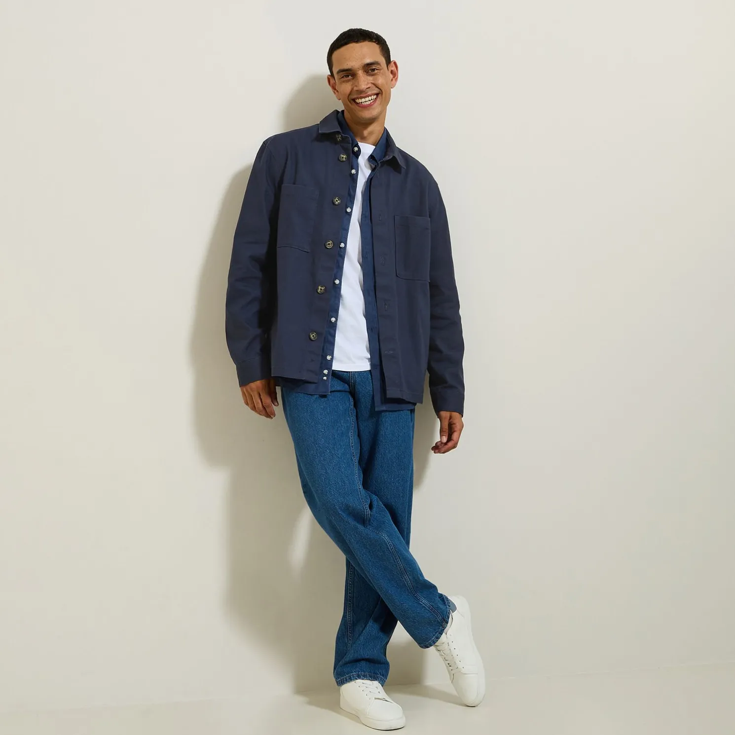 Katoenen overhemdjas met hemdskraag