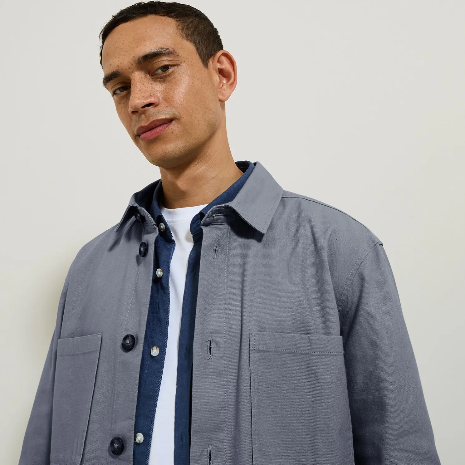 Katoenen overhemdjas met hemdskraag