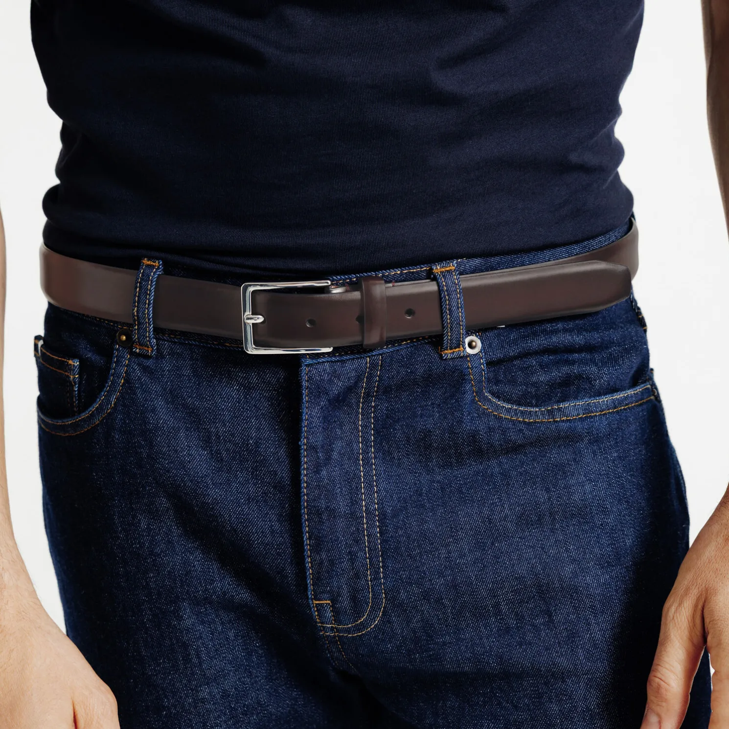 Leren riem met rolgesp