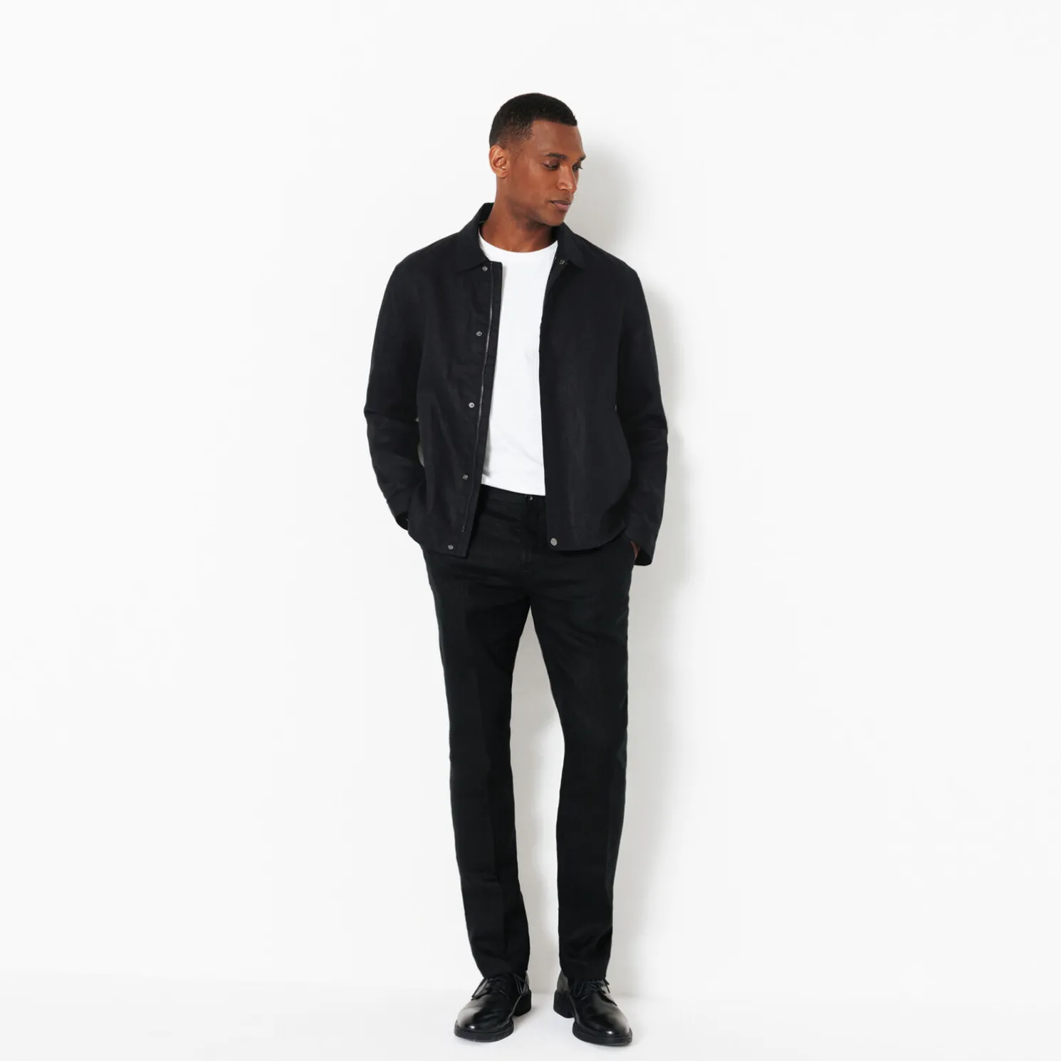 Linnen jack met hemdskraag