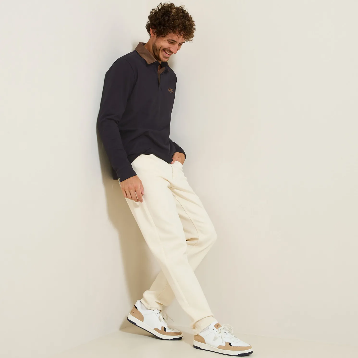 Polo lange mouwen in piquékatoen, fluwelen kraag