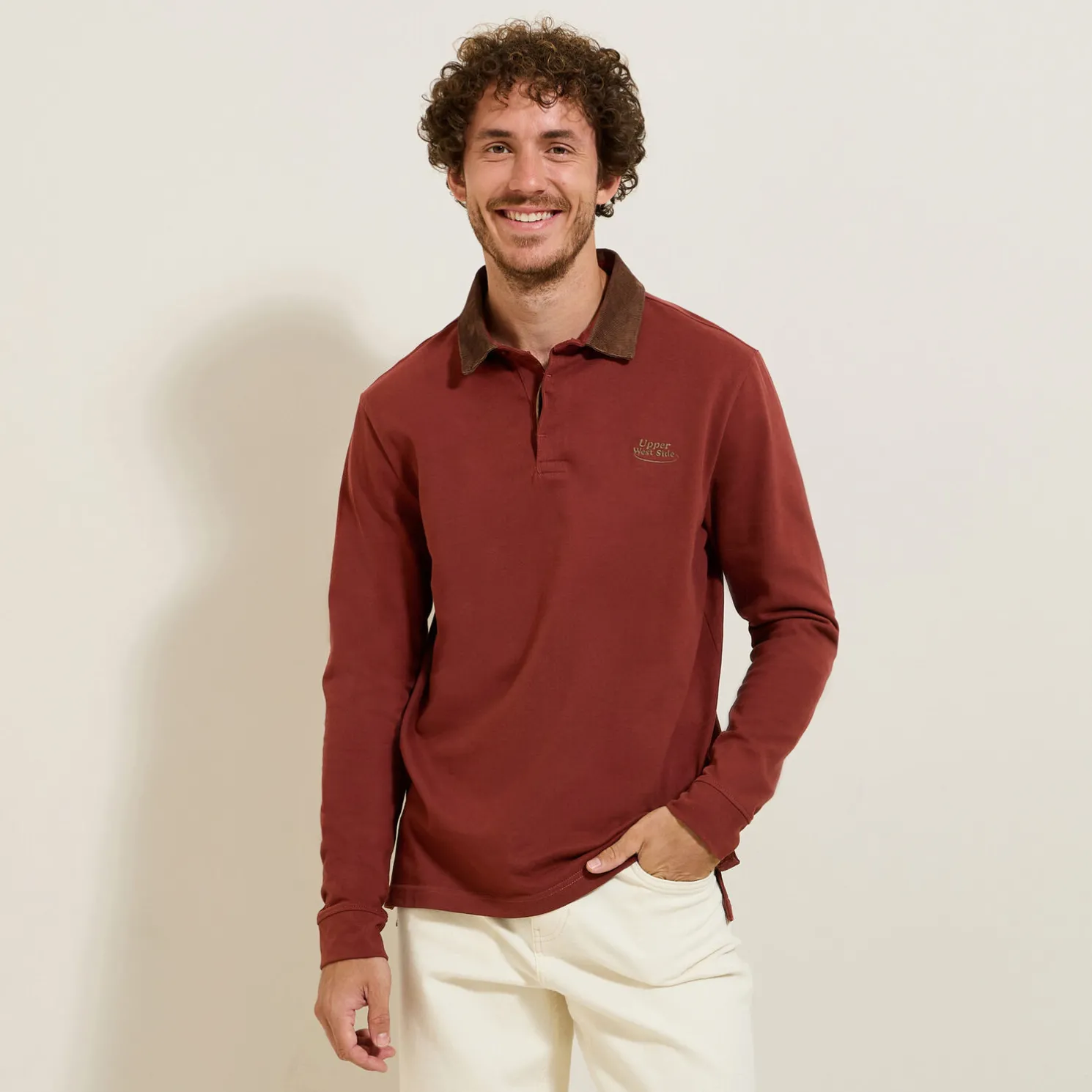 Polo lange mouwen in piquékatoen, fluwelen kraag