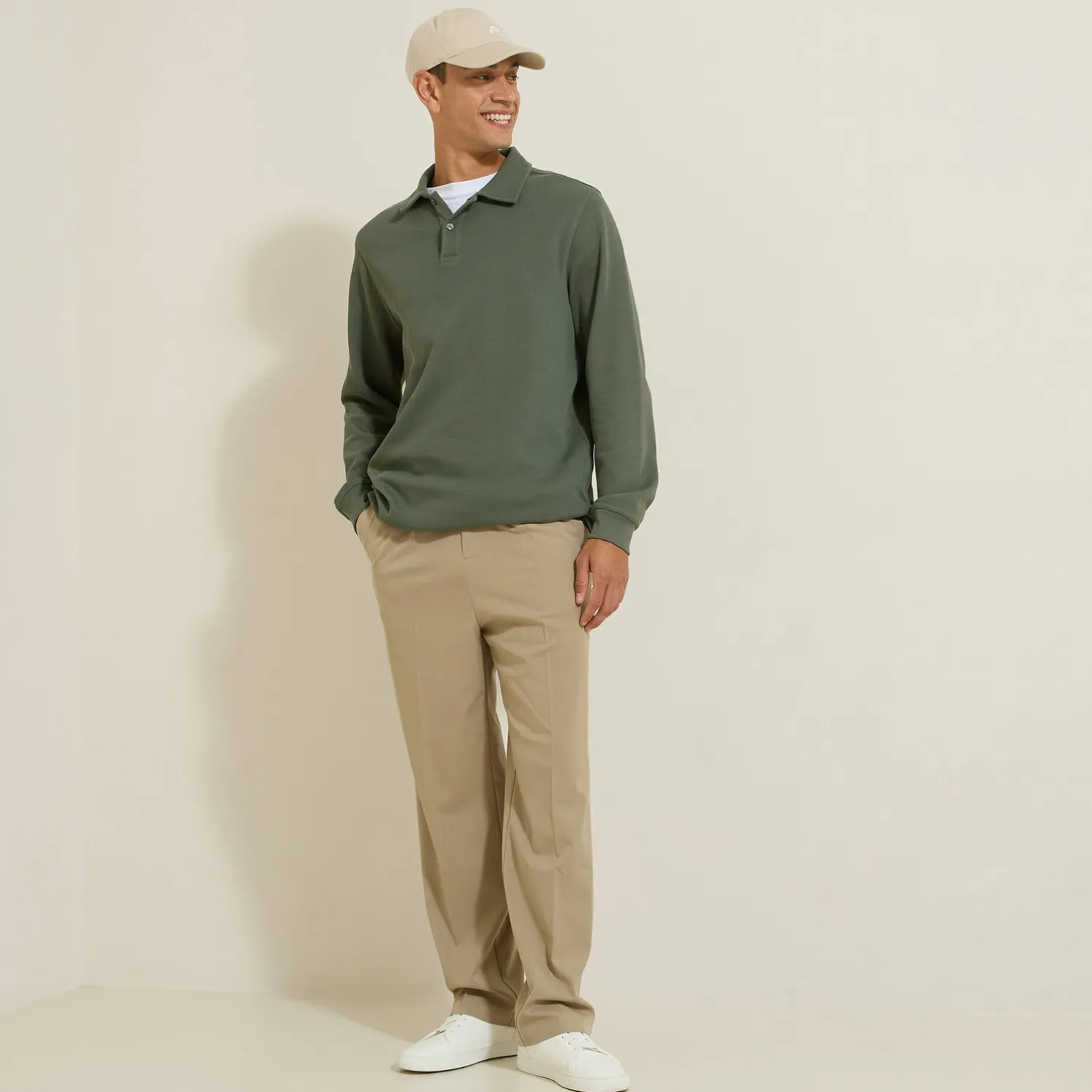 Polo met lange mouwen en relax snit