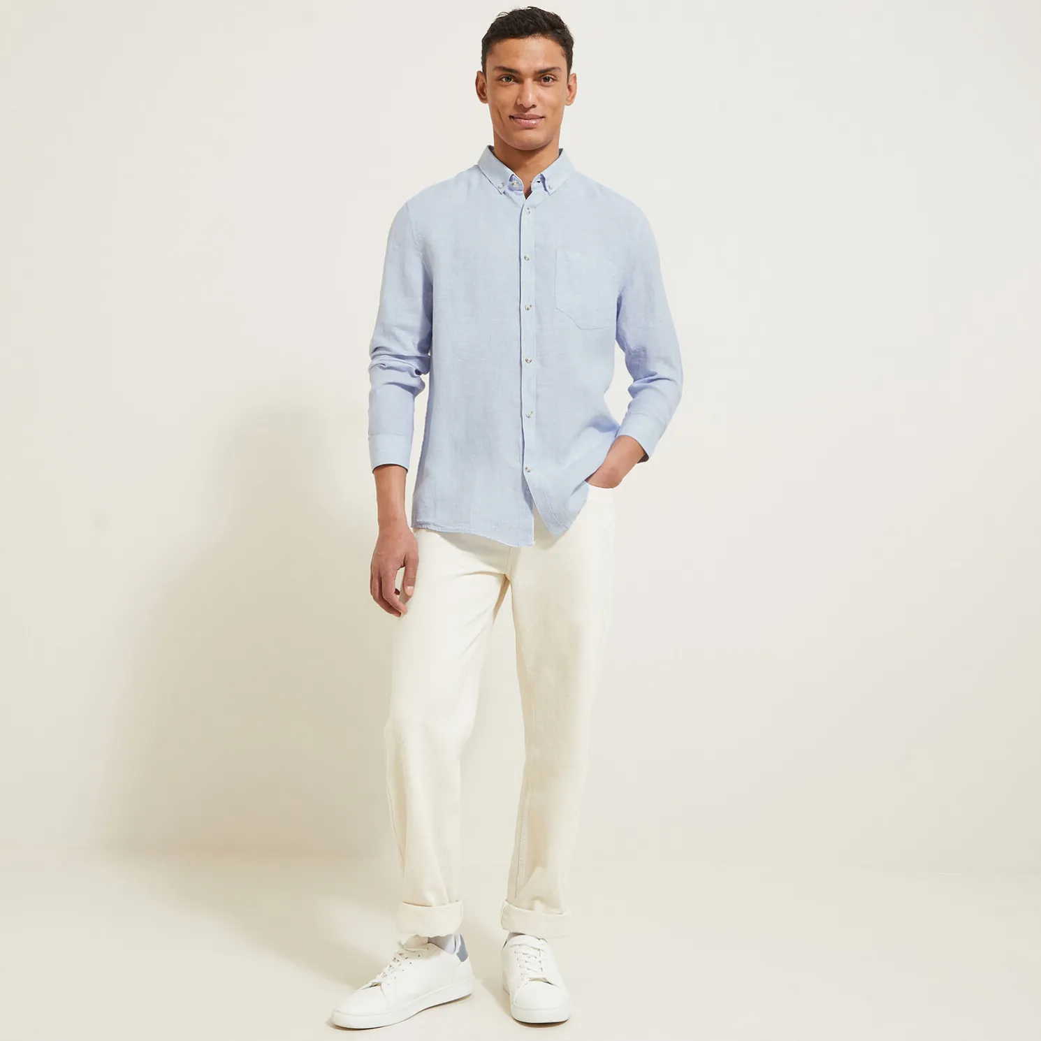 Regular effen hemd in linnen