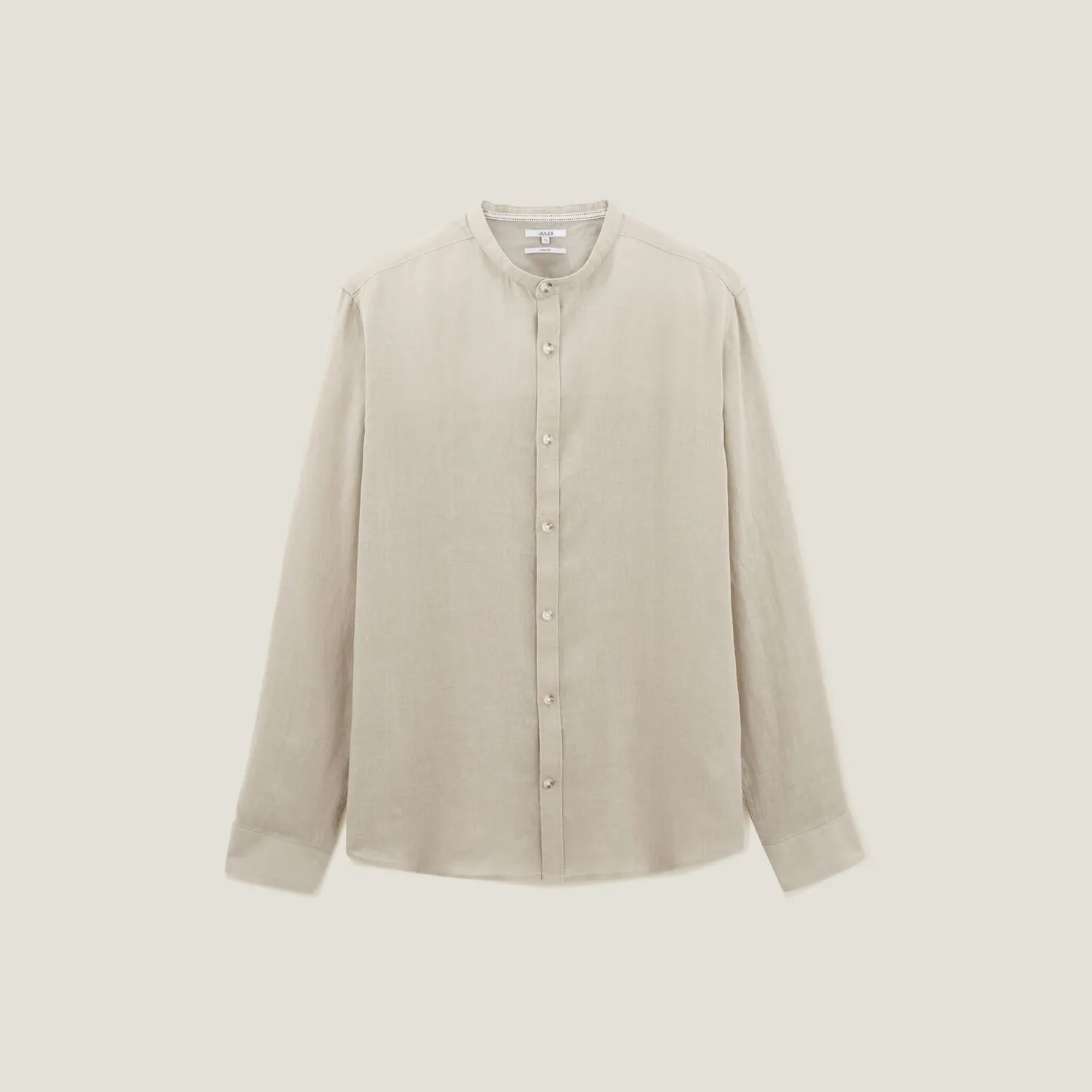 Regular effen hemd in linnen met mao-kraag