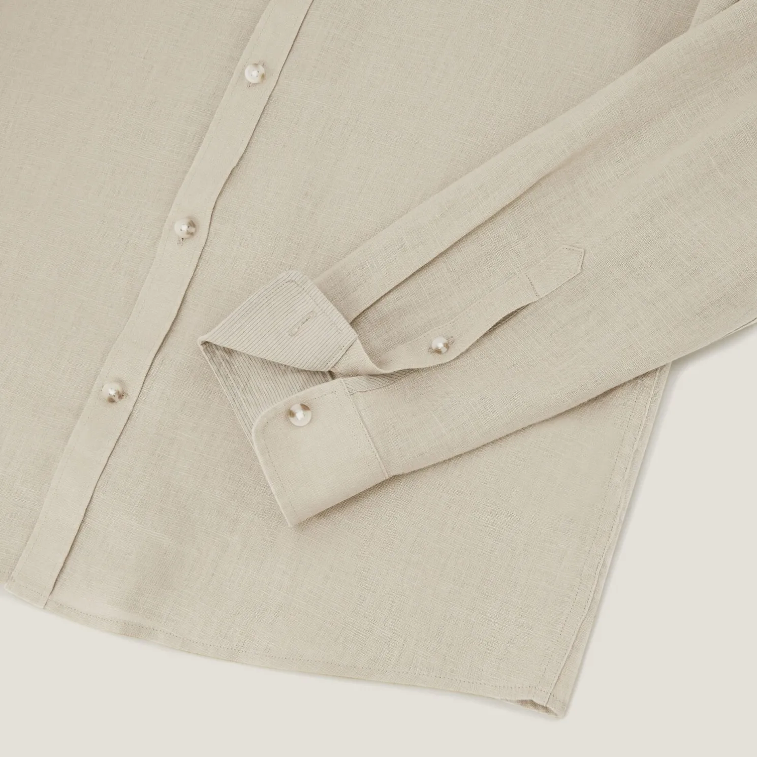 Regular effen hemd in linnen met mao-kraag