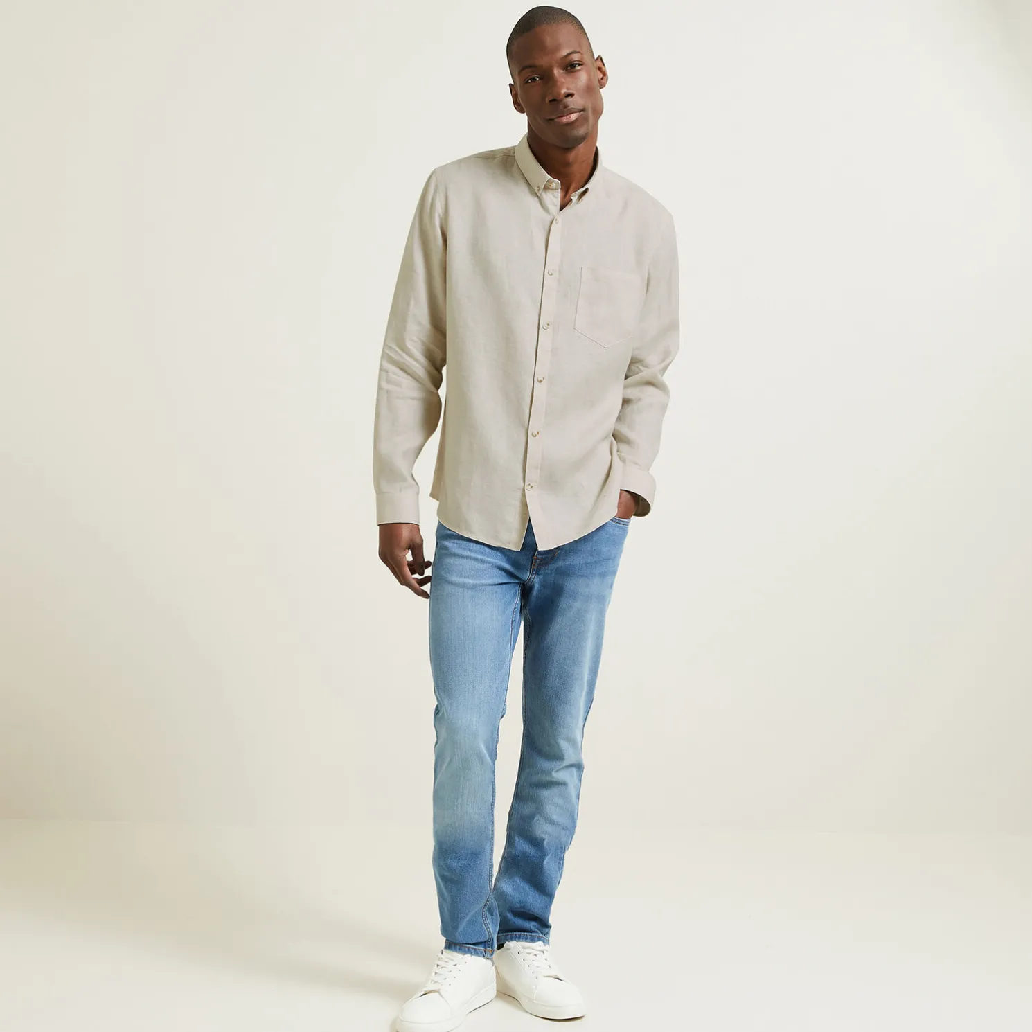 Regular effen hemd in linnen