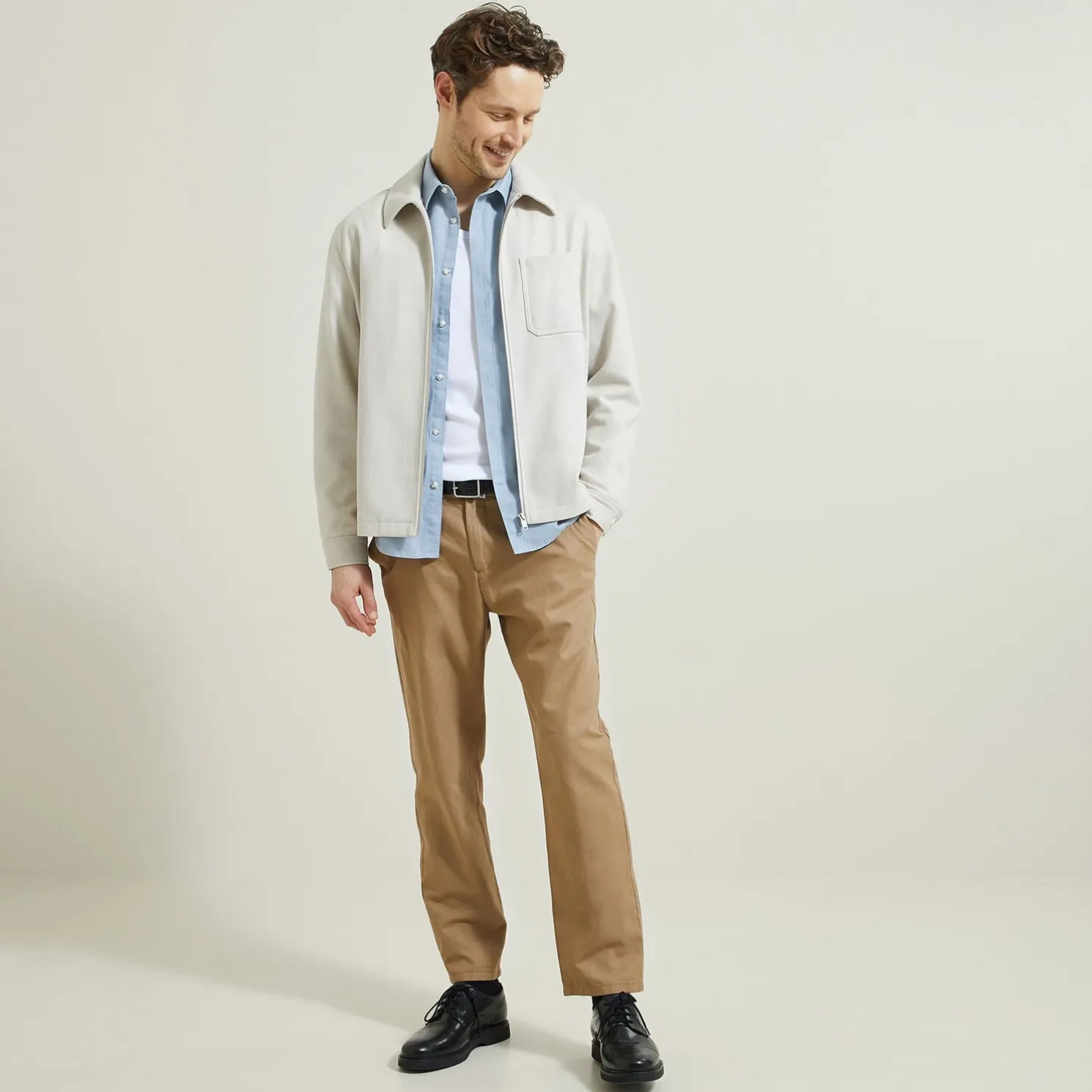 Regular effen hemd in katoen en linnen