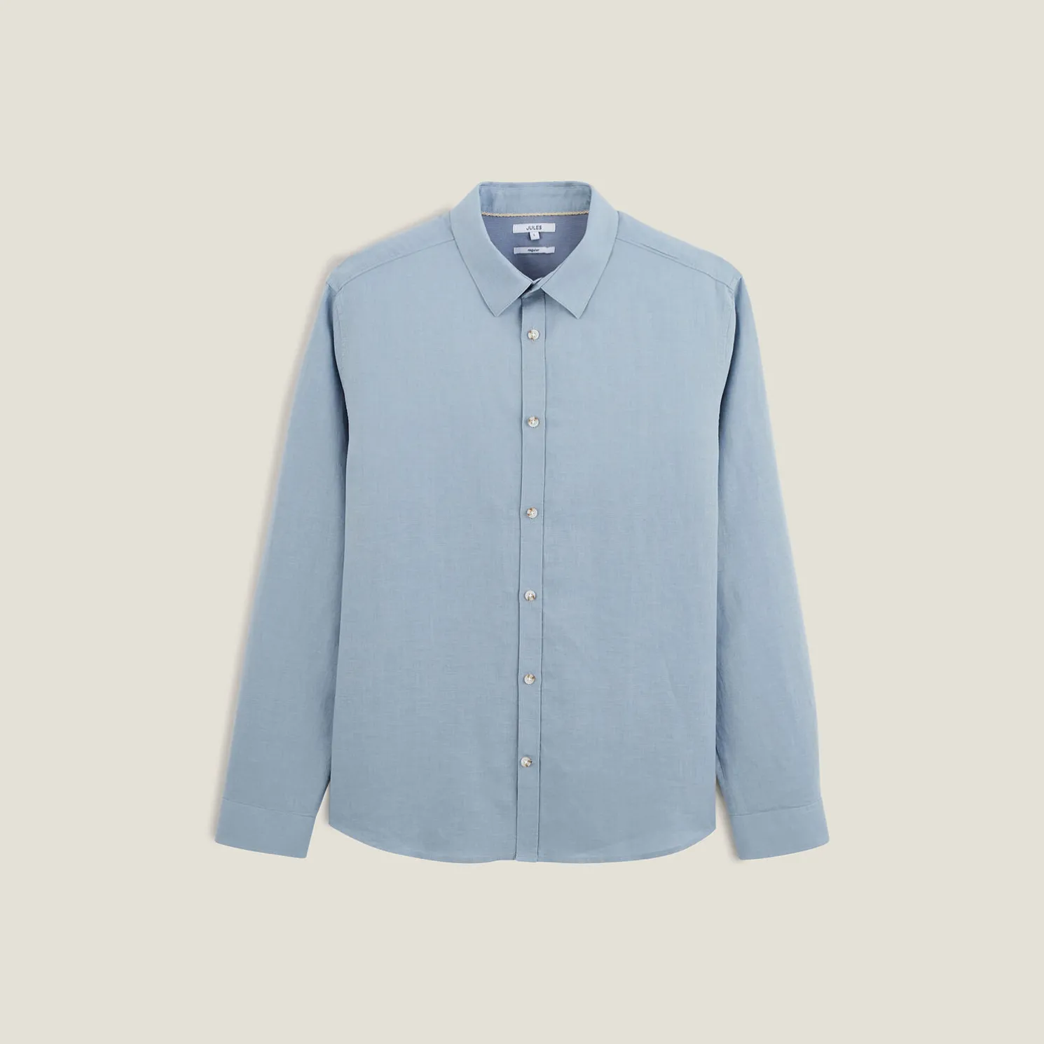 Regular effen hemd in katoen en linnen