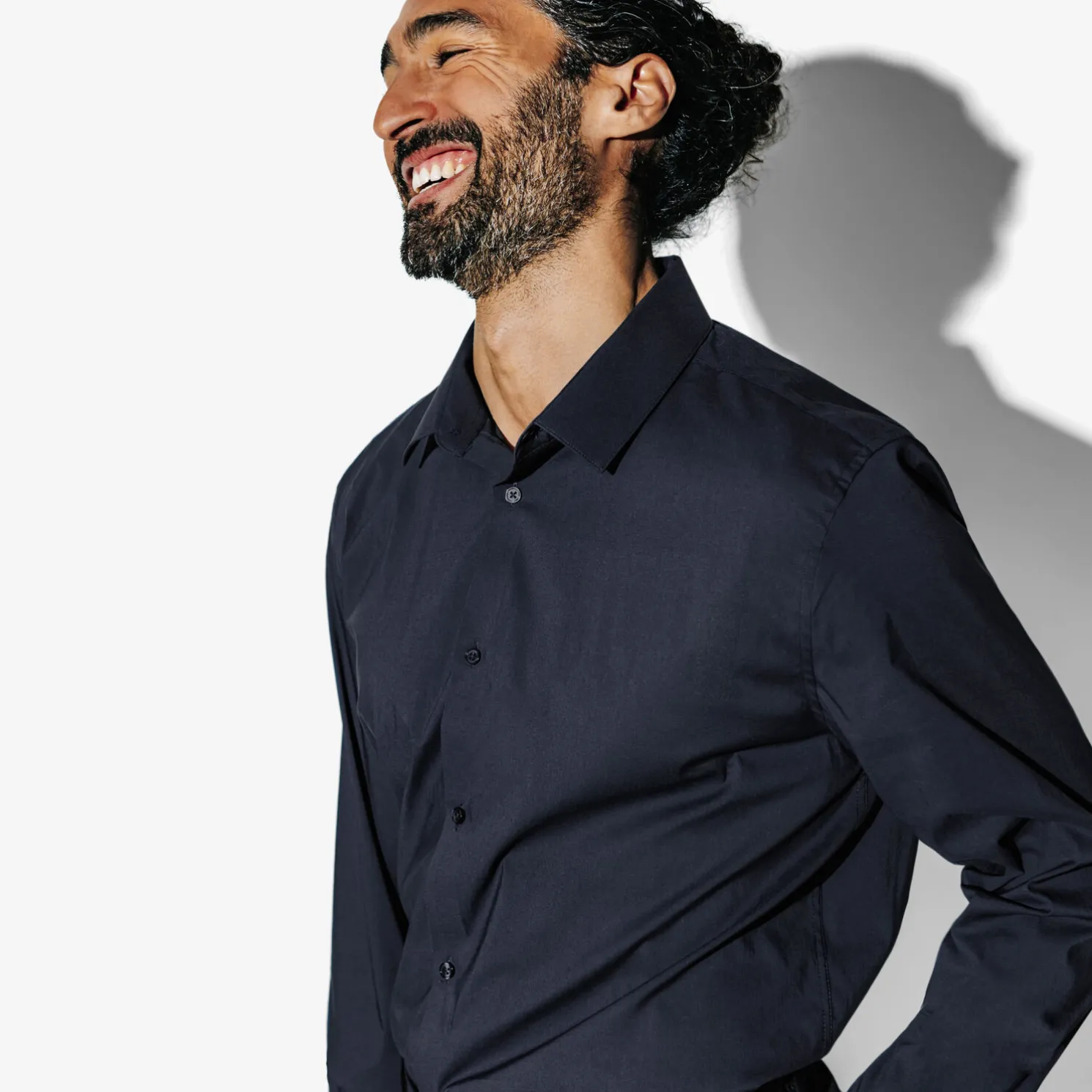 Regular effen hemd in katoen, nylon en elastaan