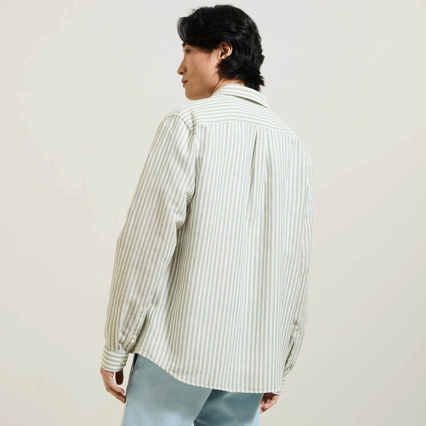 Regular gestreept hemd in katoen en linnen