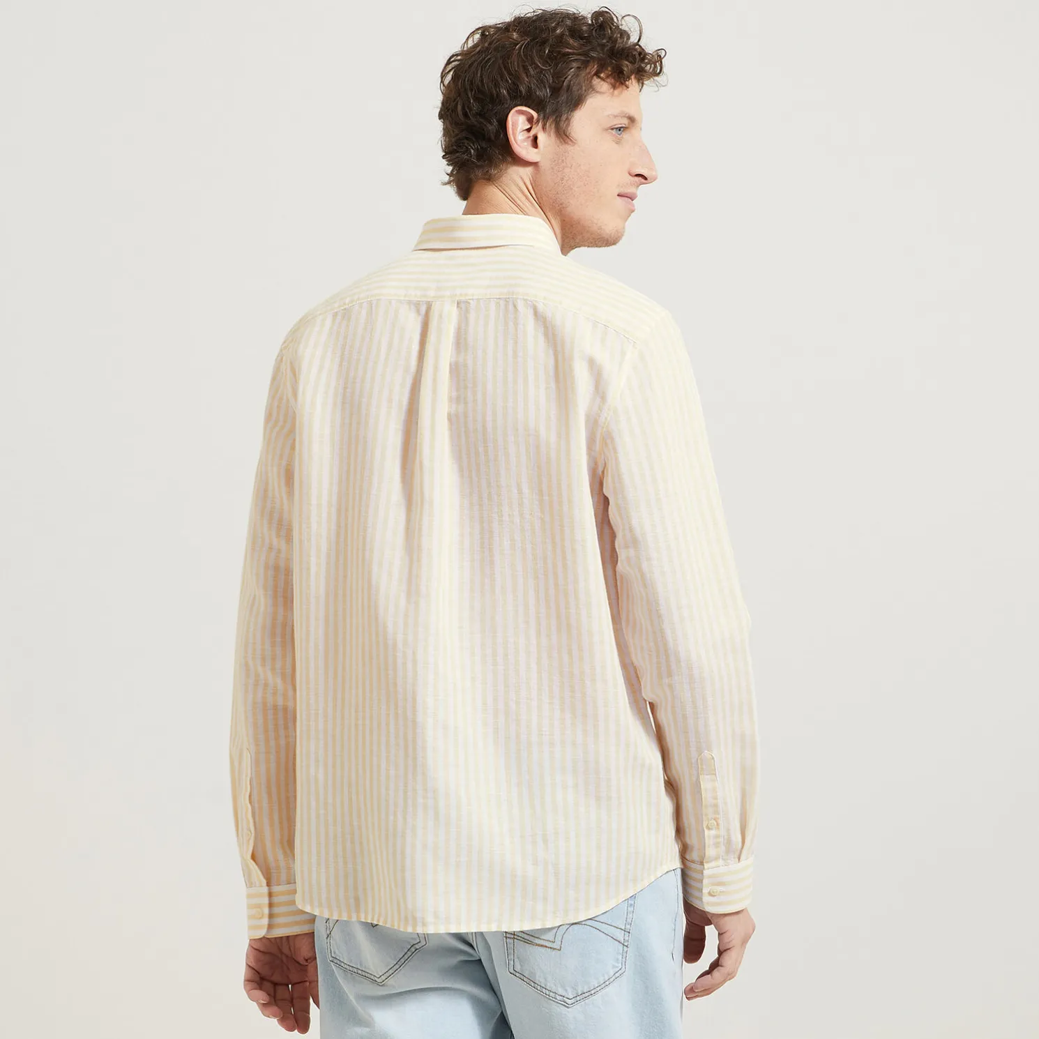 Regular gestreept hemd in katoen en linnen