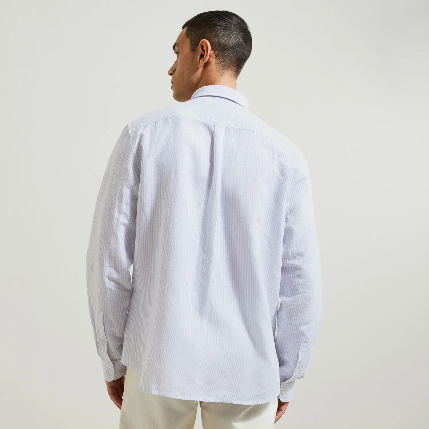 Regular gestreept hemd in katoen en linnen