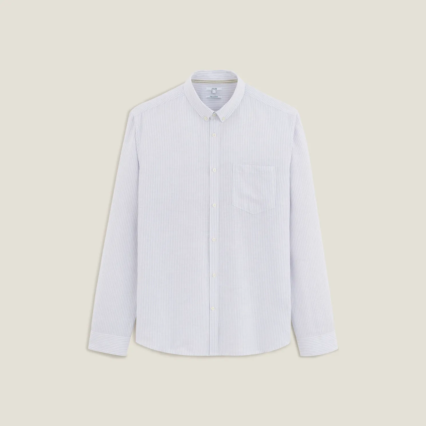 Regular gestreept hemd in katoen en linnen