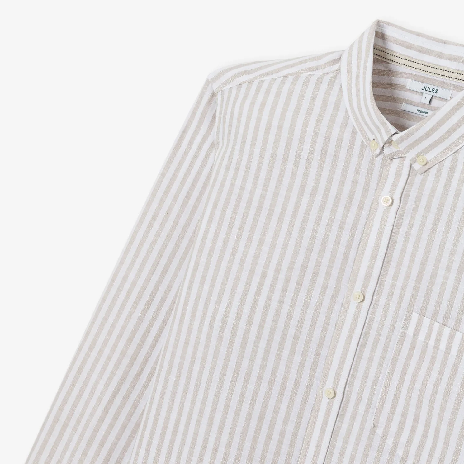 Regular gestreept hemd in katoen en linnen