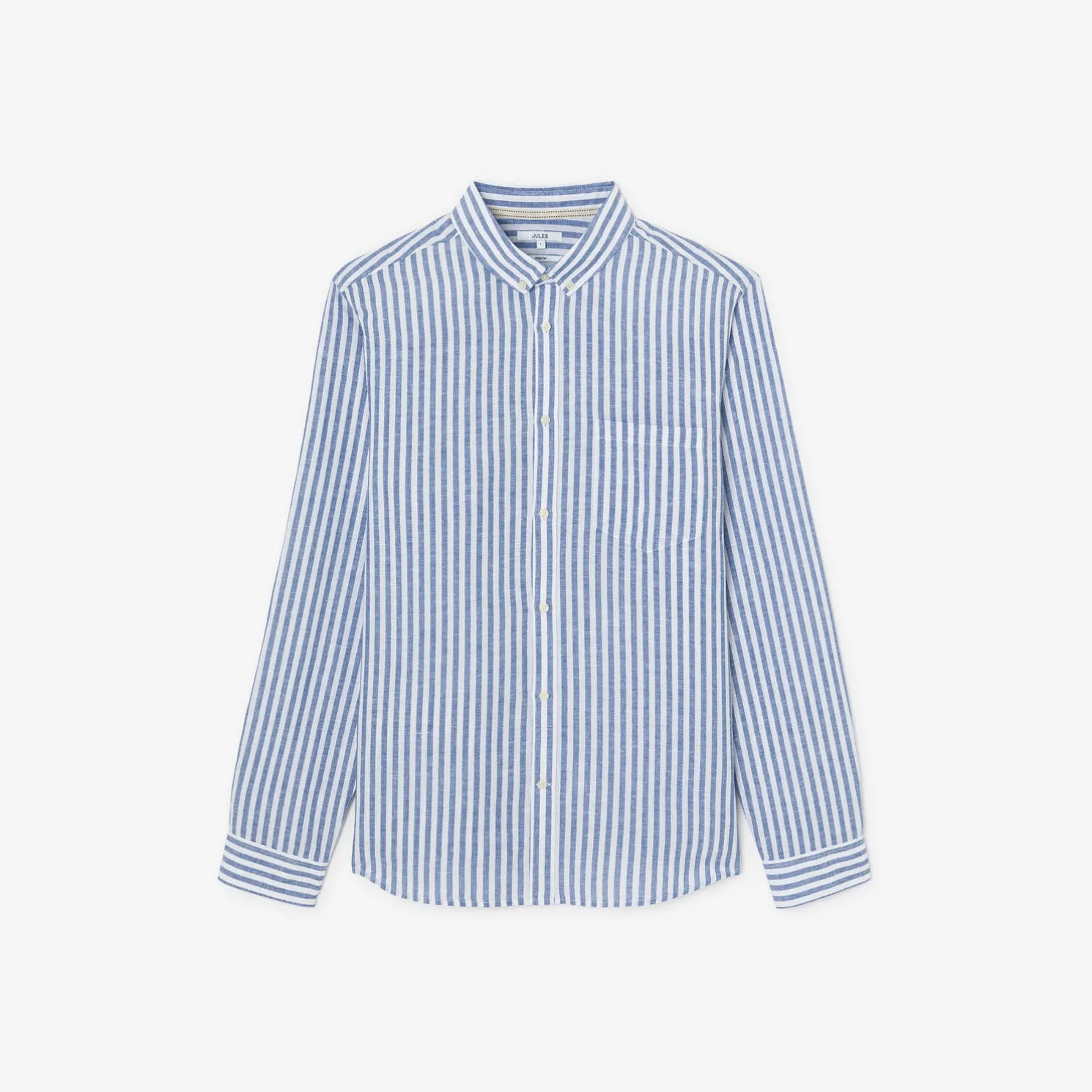 Regular gestreept hemd in katoen en linnen