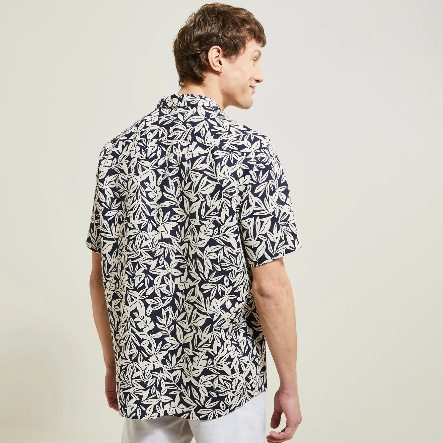 Regular hemdje met print in katoen en linnen