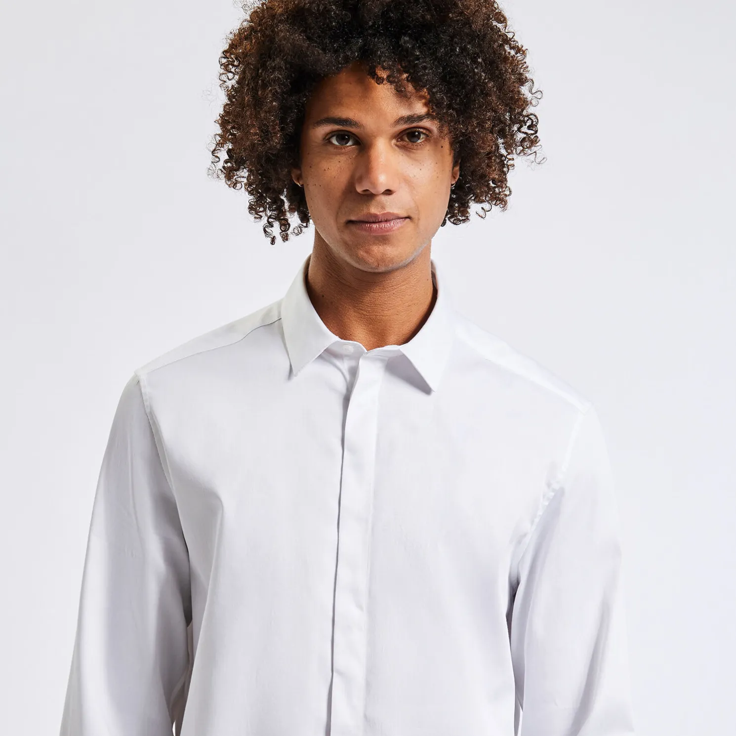 Slim effen hemd in satijnkatoen