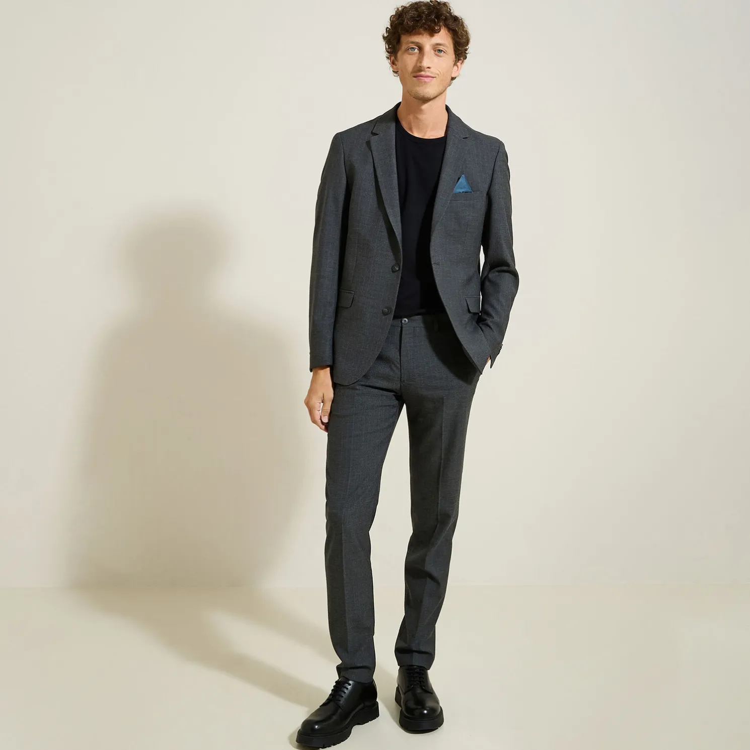 Slim gestreepte kostuumbroek