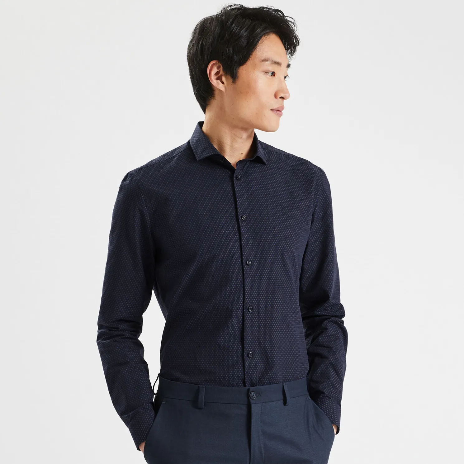 Slim hemd in biokatoen met jacquard microprint