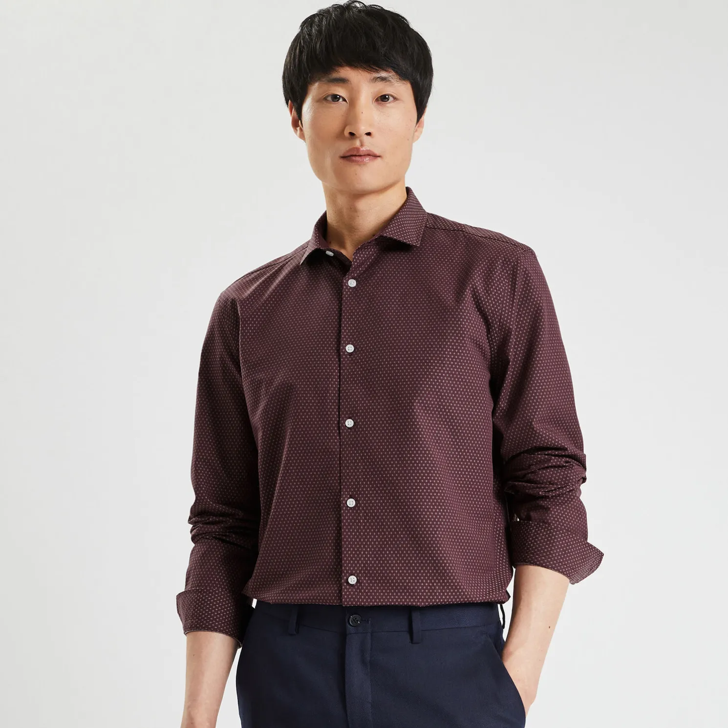 Slim hemd in biokatoen met jacquard microprint