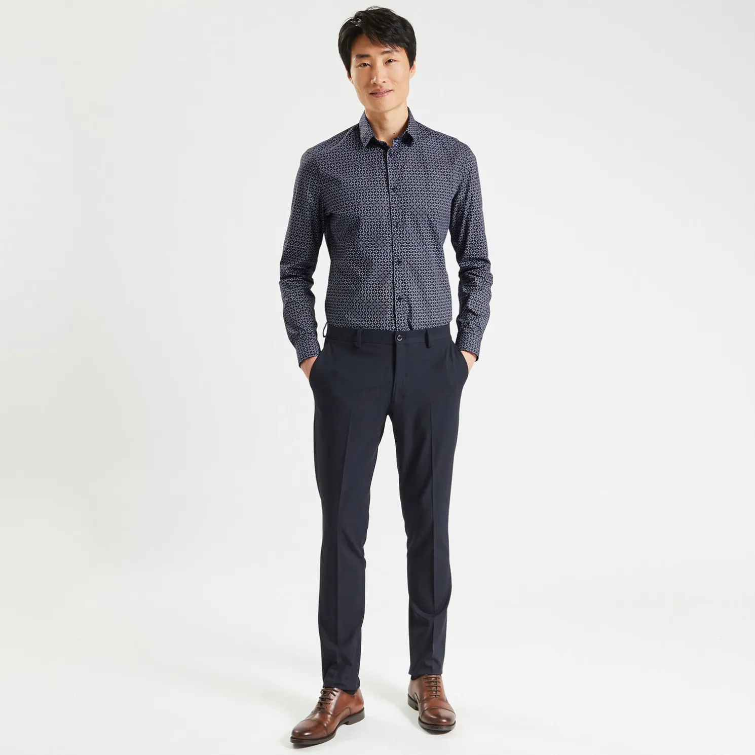 Slim hemd met geometrische print in biokatoen