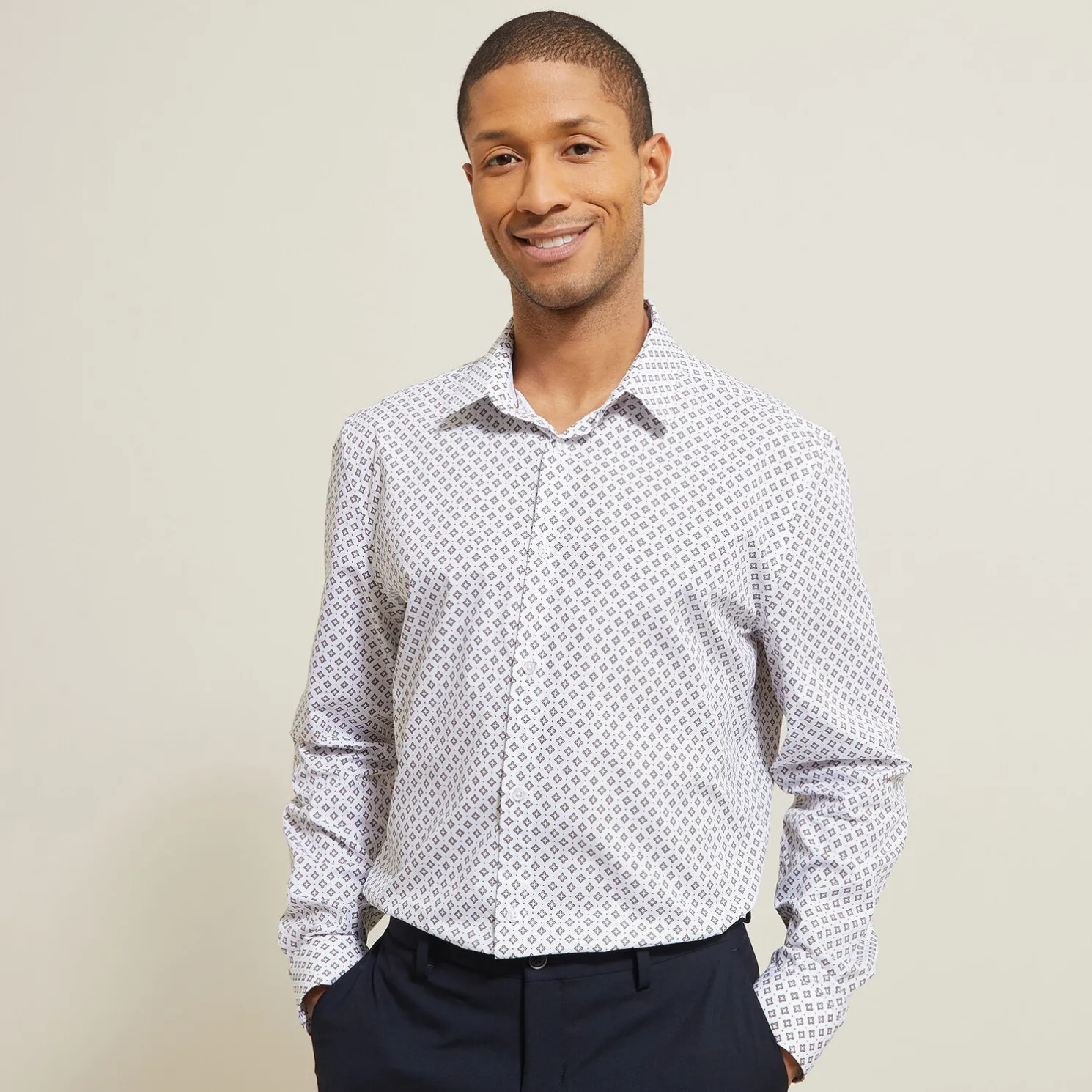 Slim hemd met geometrische print in biokatoen