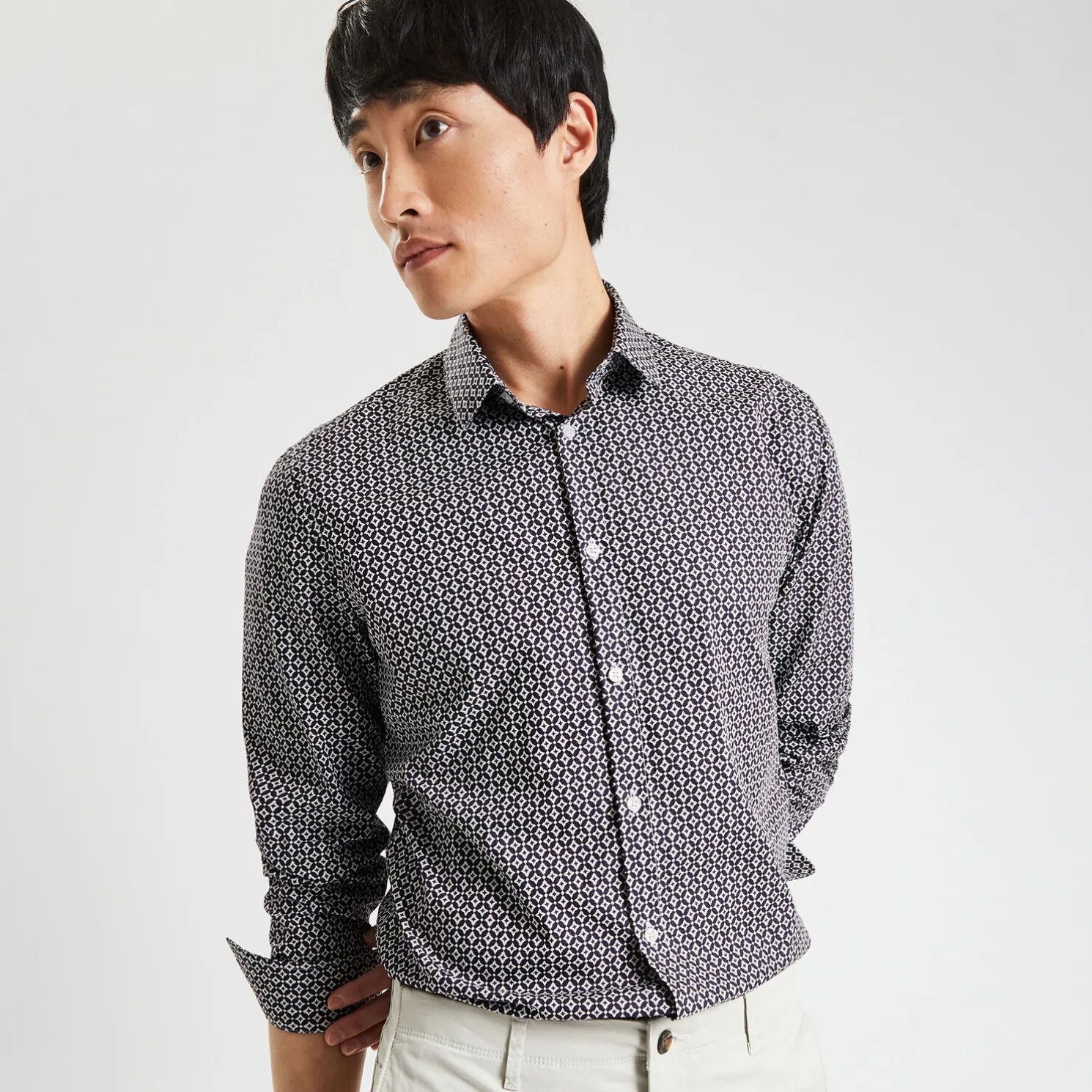 Slim hemd met geometrische print in biokatoen