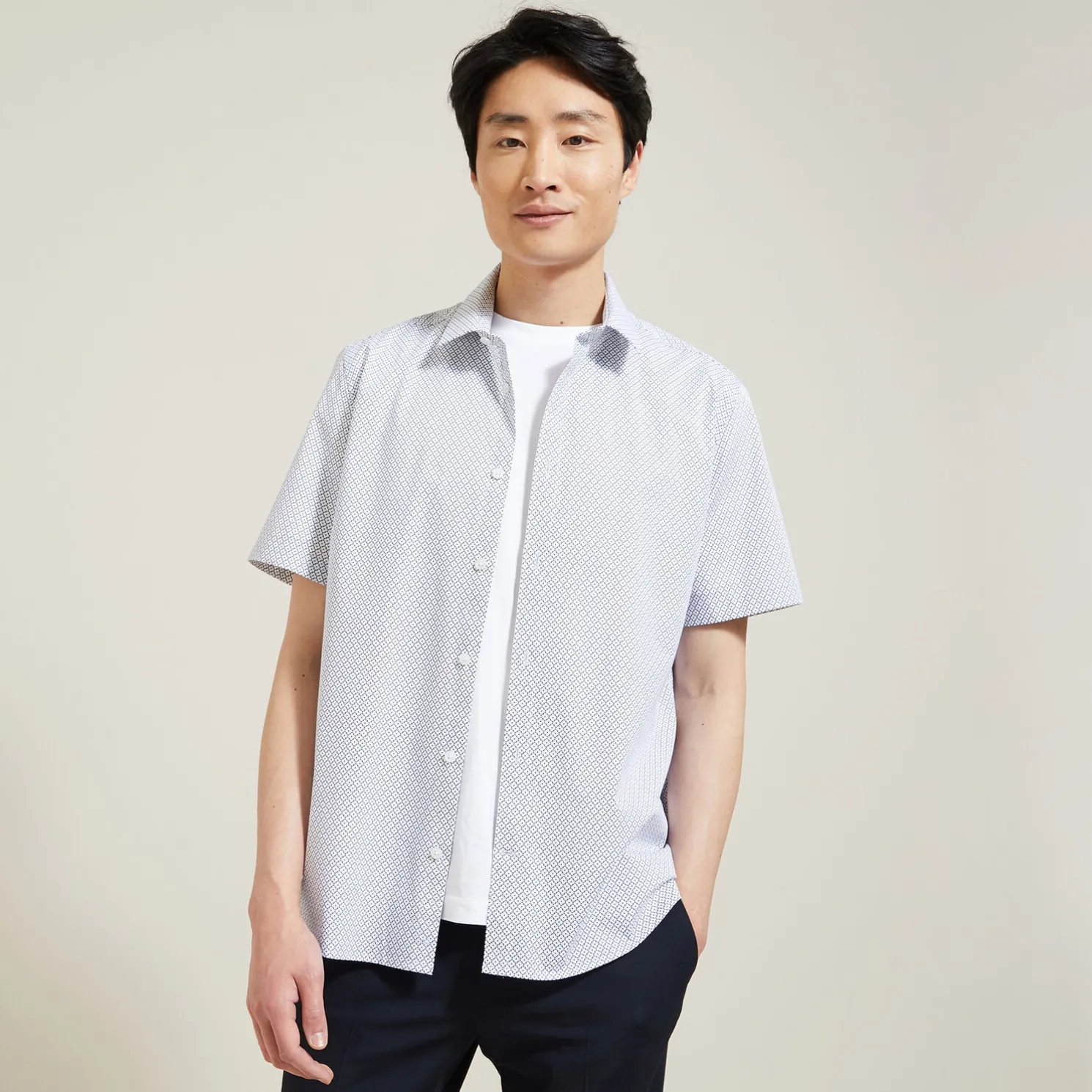 Slim hemdje met geometrische print in biokatoen