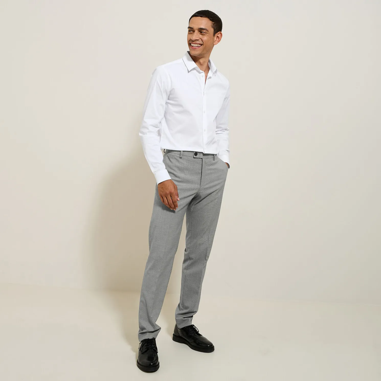 Slim kostuumbroek met pied-de-puce-motief