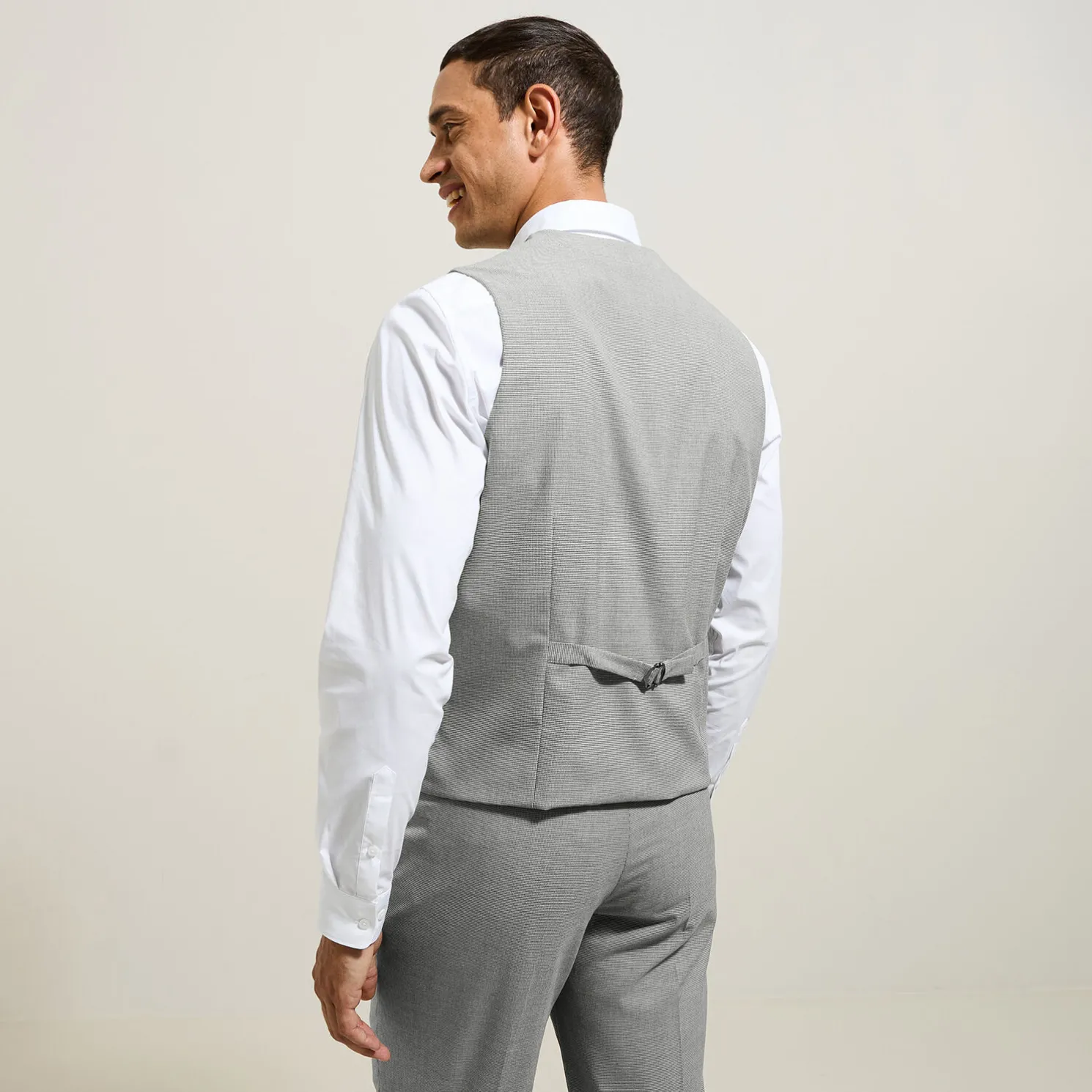 Slim kostuumgilet met pied-de-puce-motief