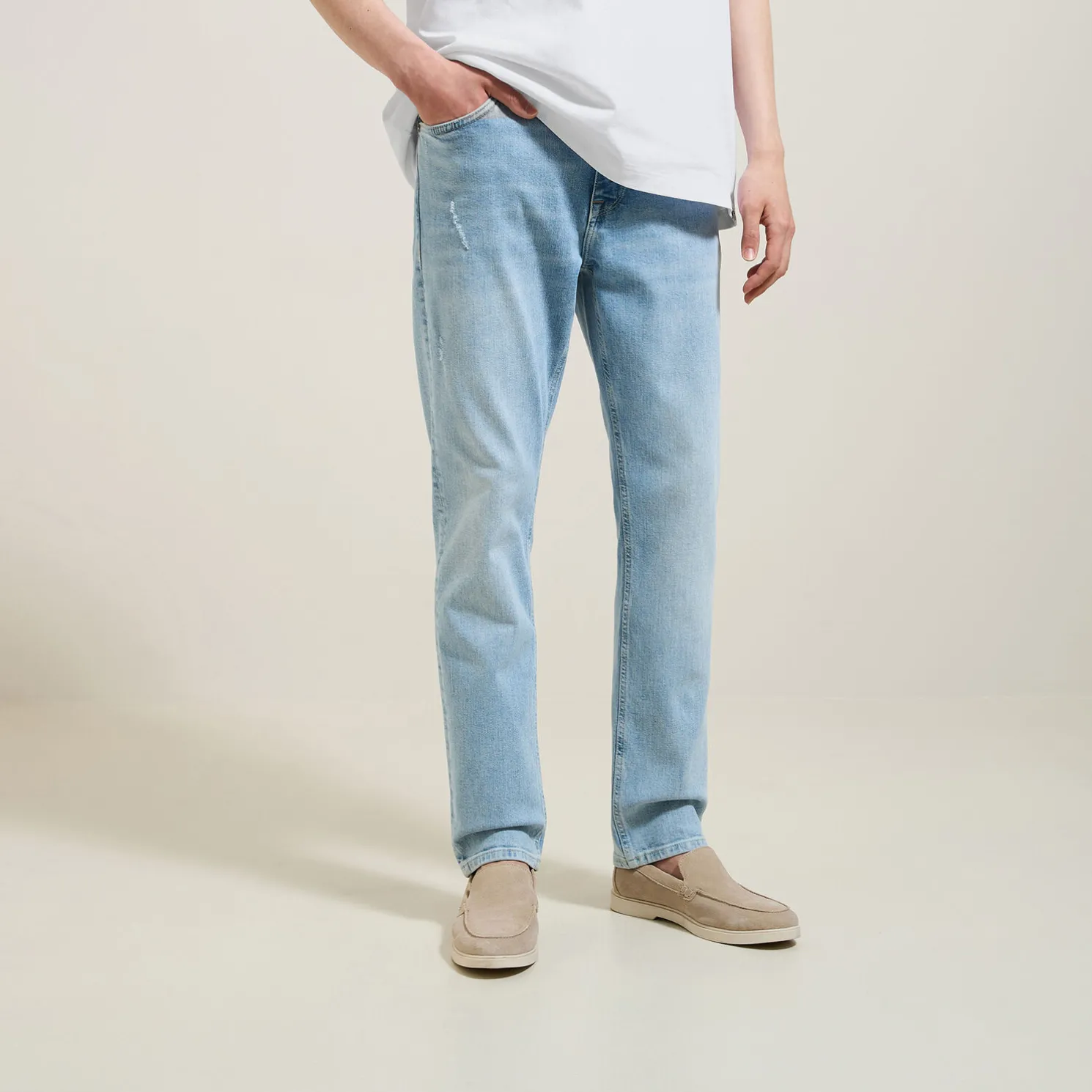 Straight, gebleekte jeans, 3 lengtes