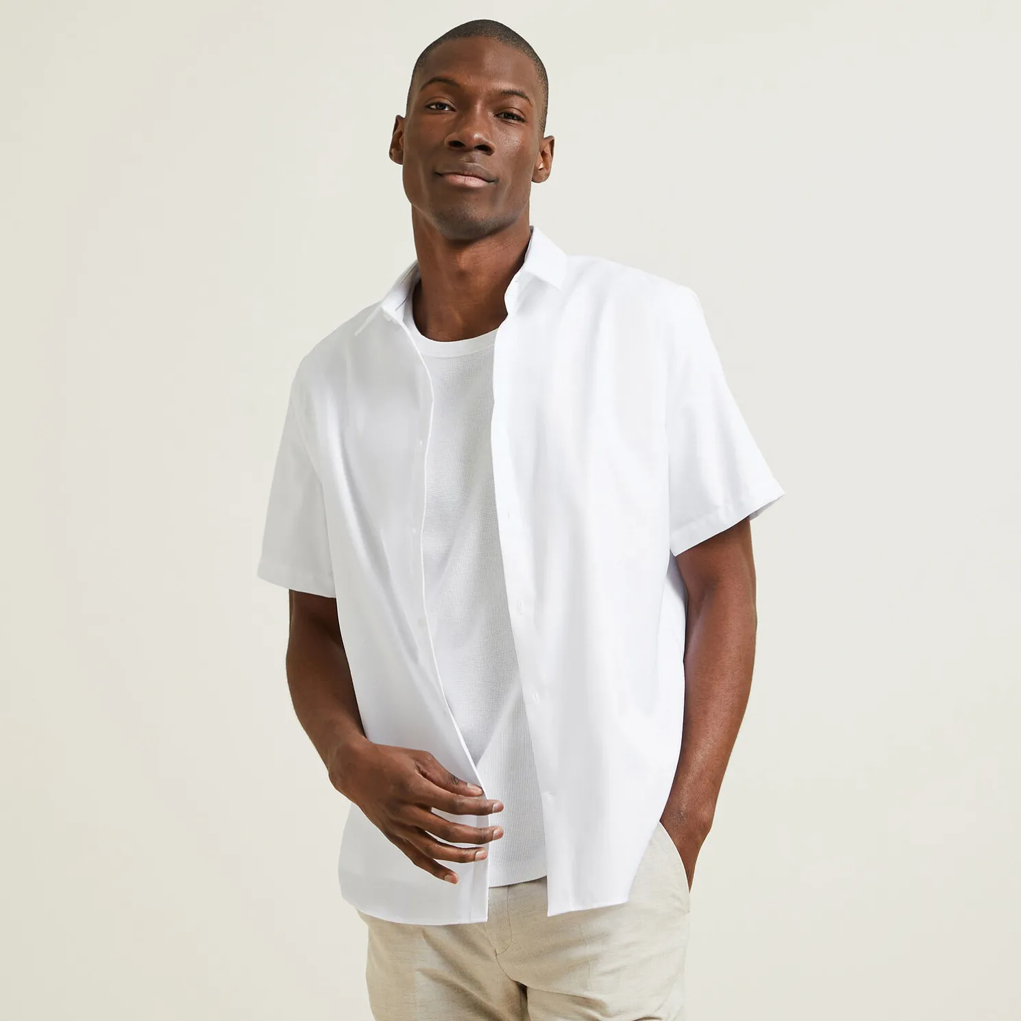 Strijkvrij regular effen hemdje in katoen