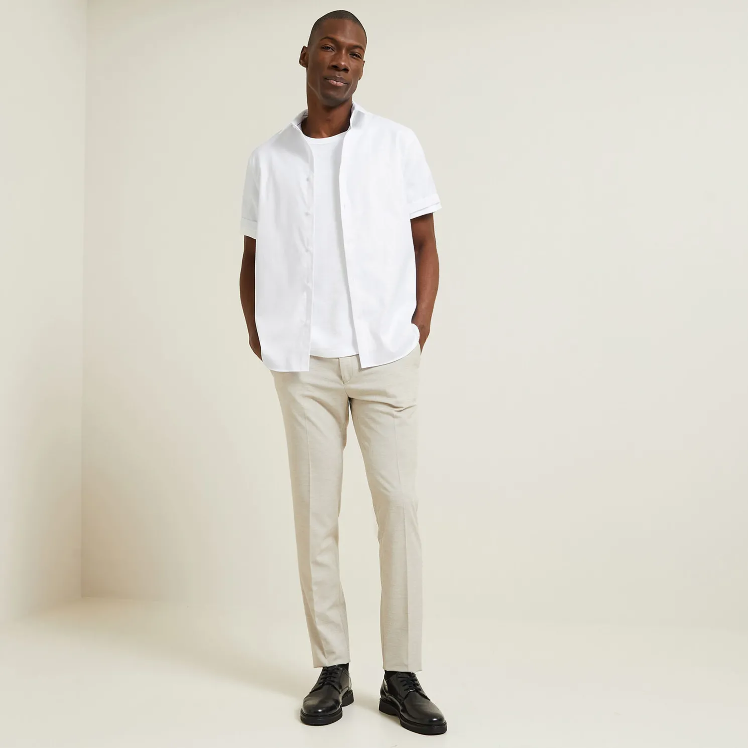 Strijkvrij regular effen hemdje in katoen