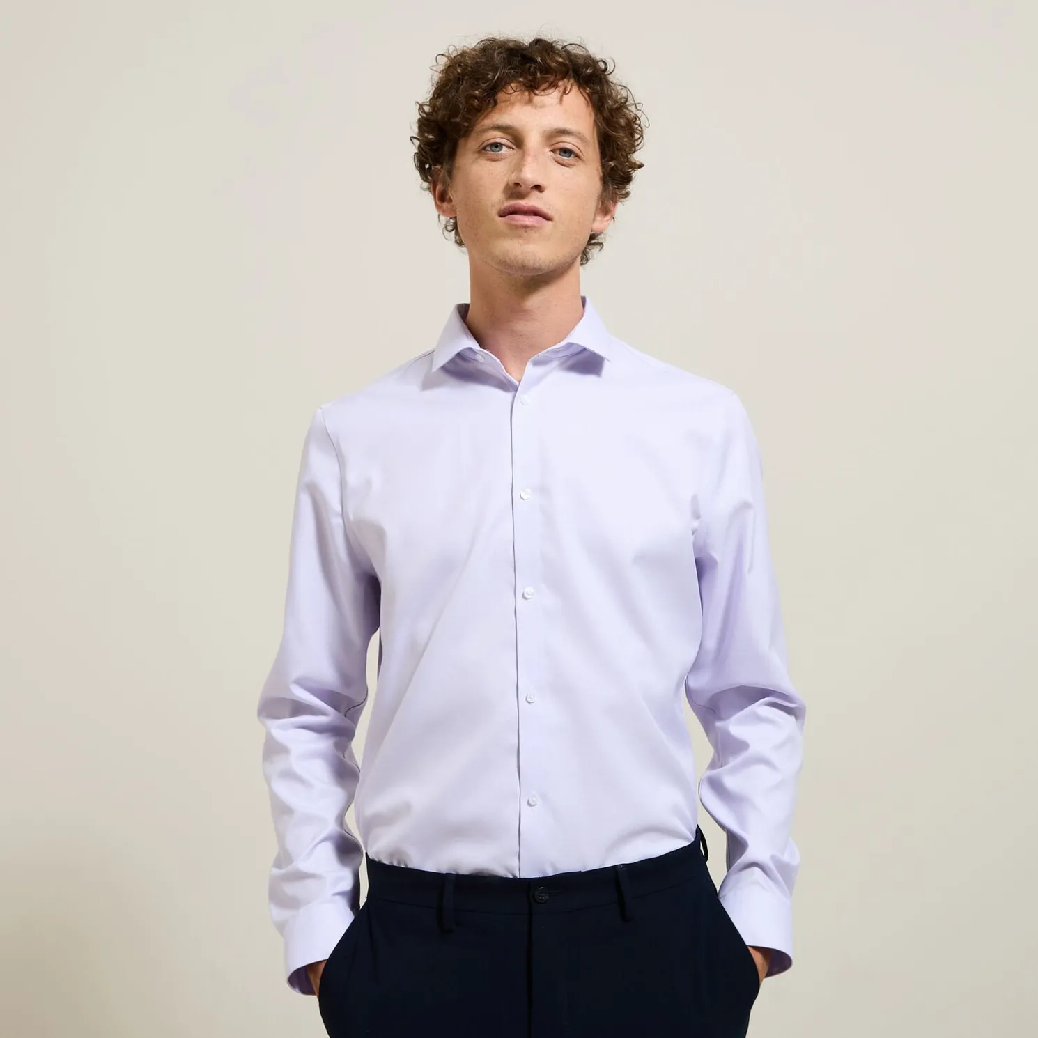 Strijkvrij slim effen hemd in katoen