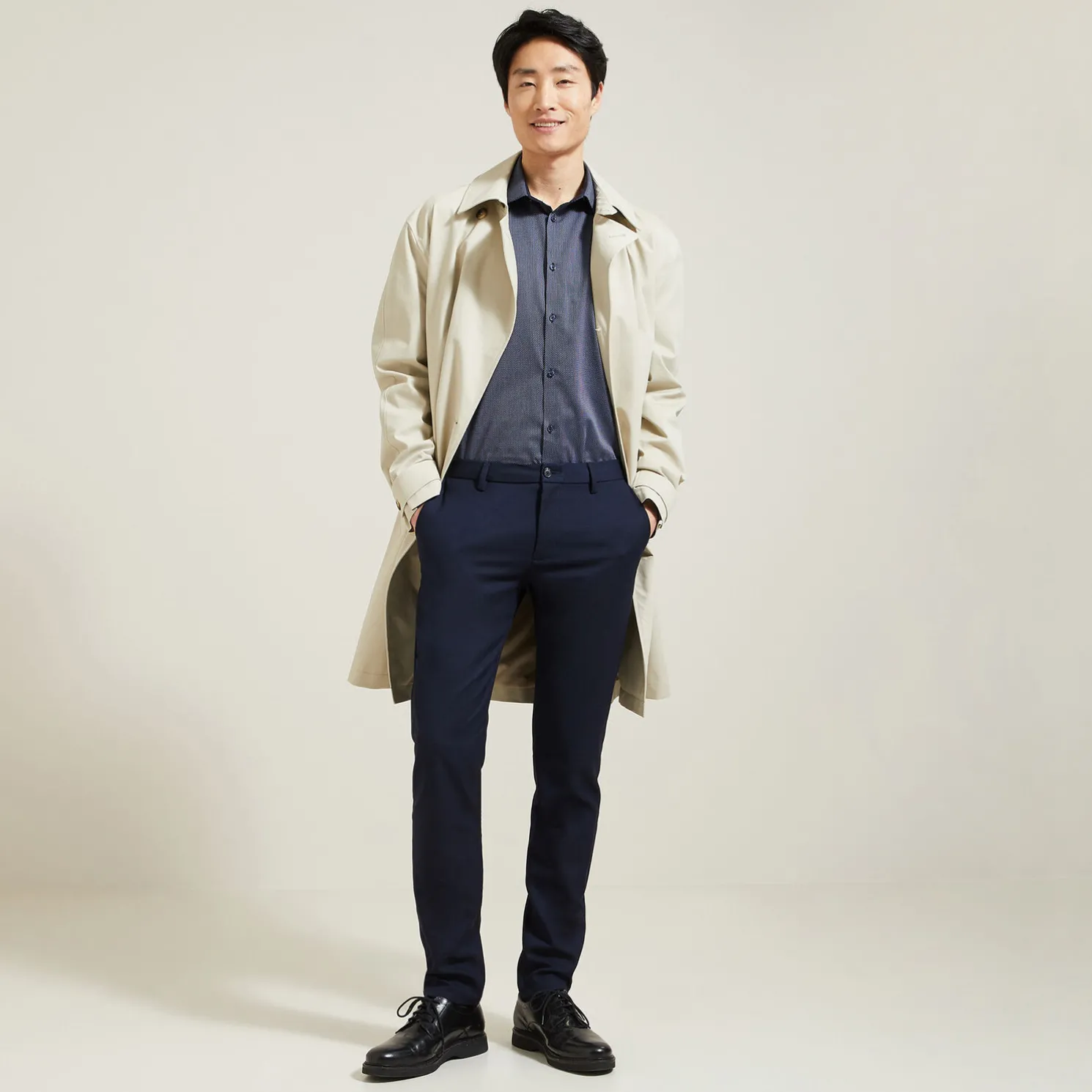 Strijkvrij slim microjacquard hemd in katoen