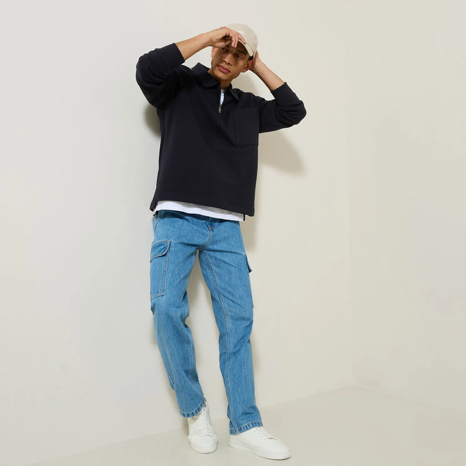 Sweater met polokraag, rits en rechte onderkant