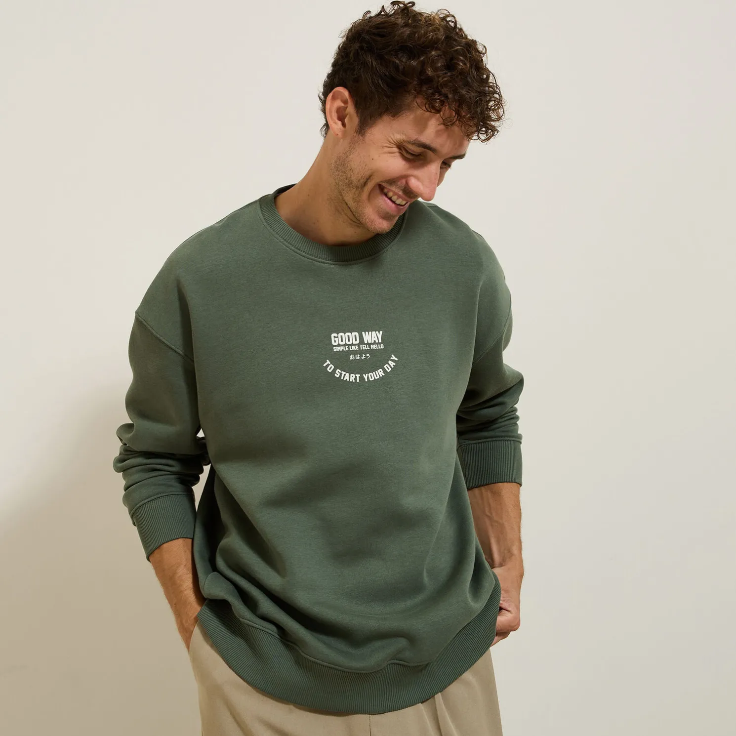 Sweater met ronde hals en print op voor-en achterk