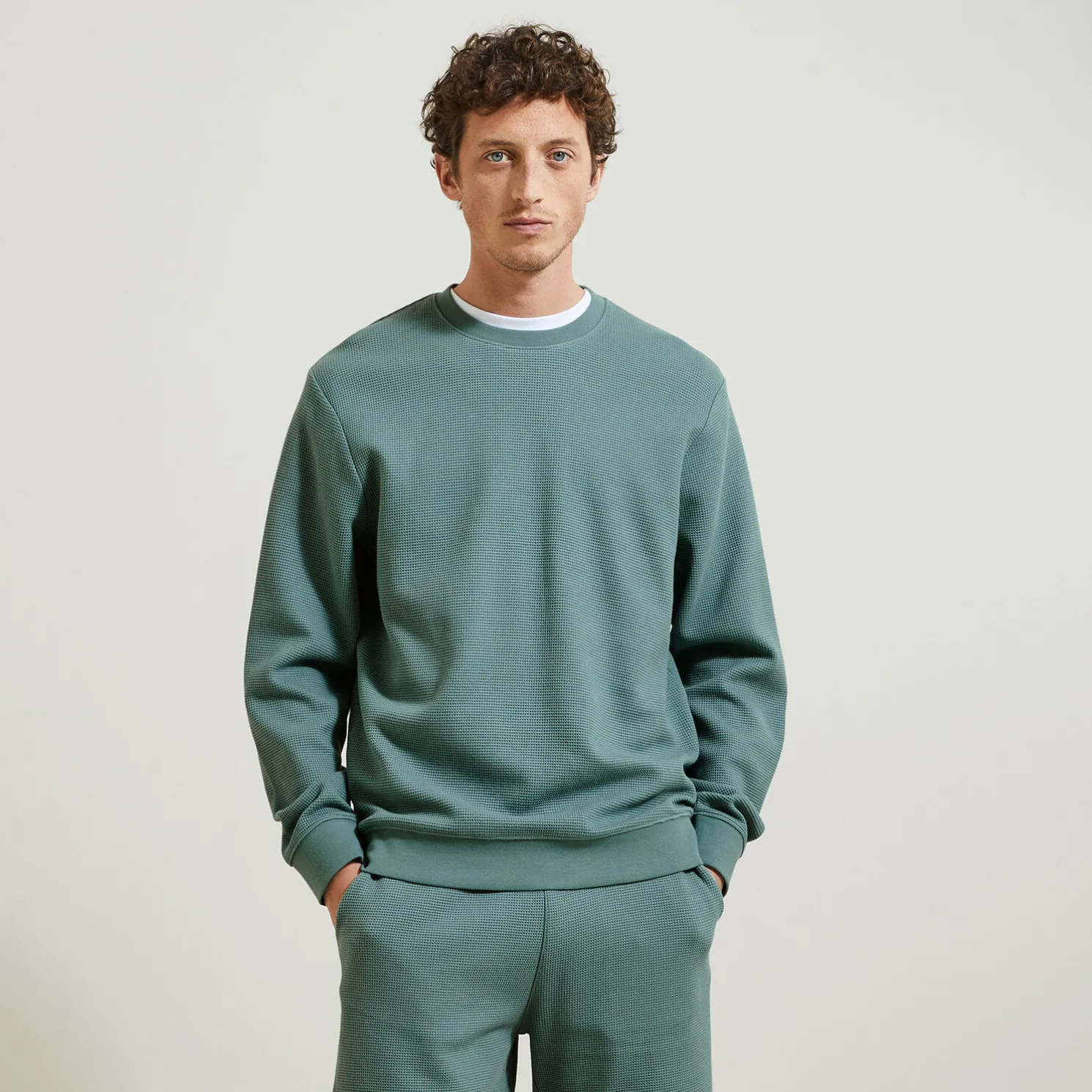 Sweater met ronde hals in wafelstof