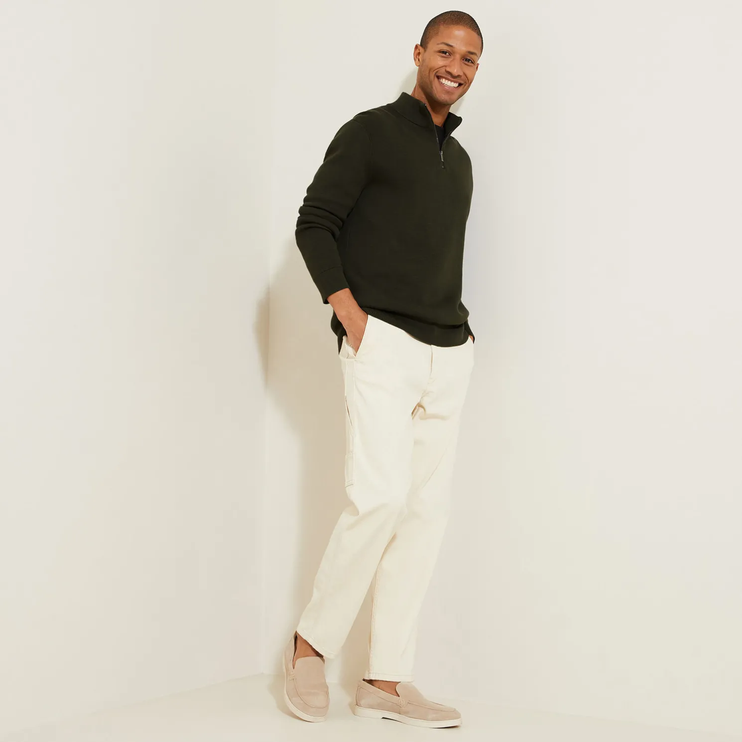 Trui met opstaande kraag en halve rits