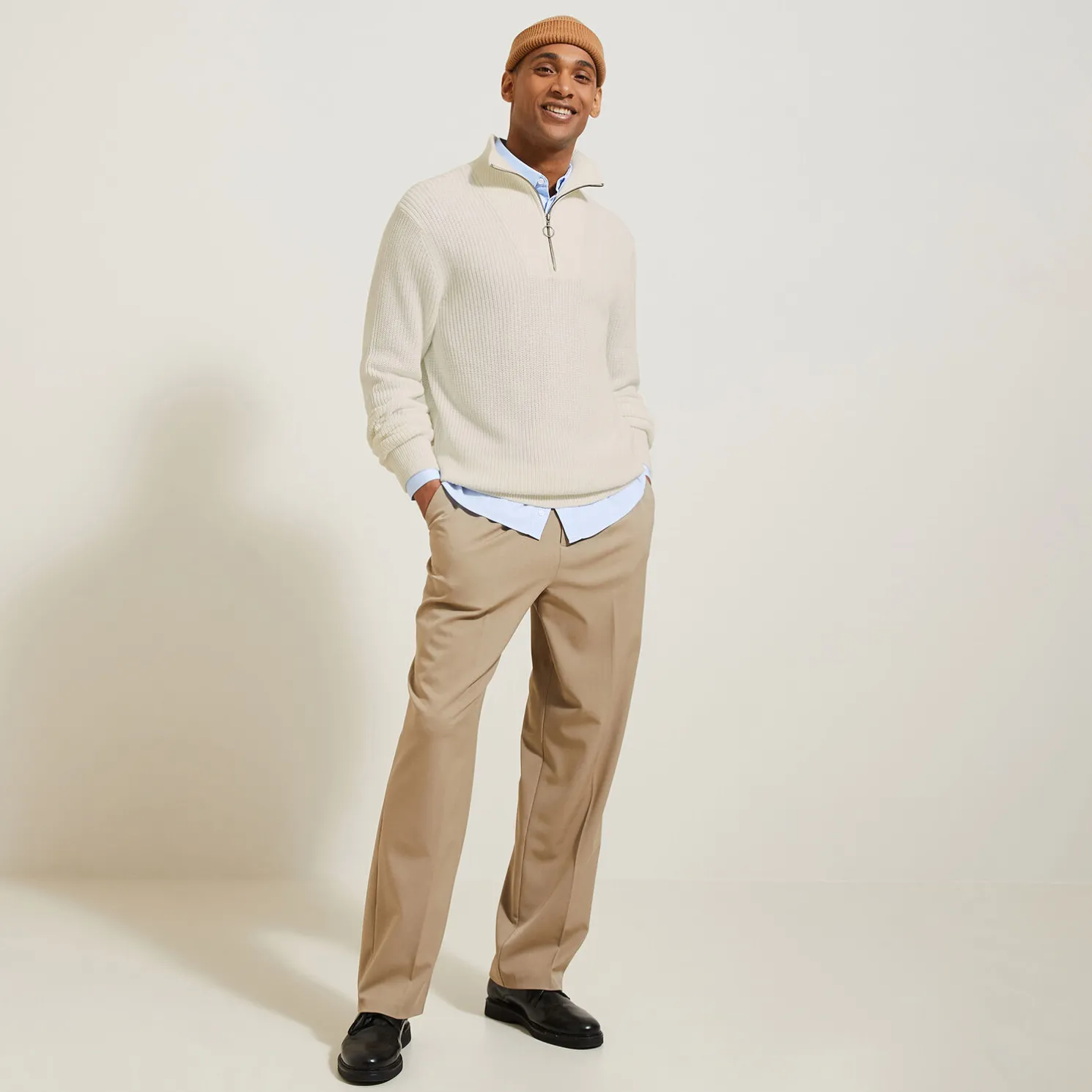 Trui met truckerskraag in ribsteek